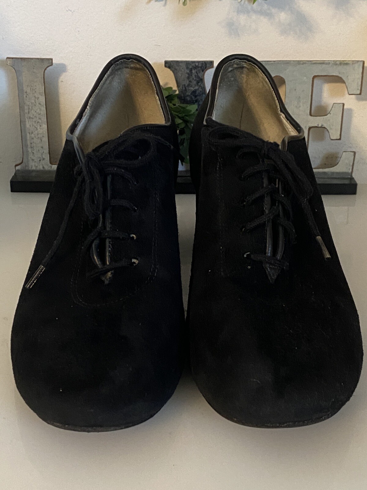 Vintage Celebrity Suede Handmade In USA Black Lace Up Heel Shoes Women Size 7.5