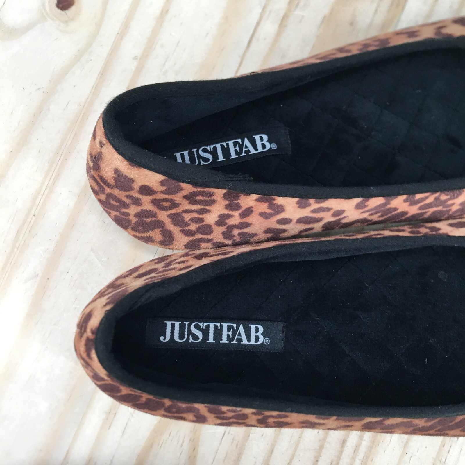 Justfab Shoes Womens 9 Ballet Flats Brown Cheetah Print Slip On Casual Comfort