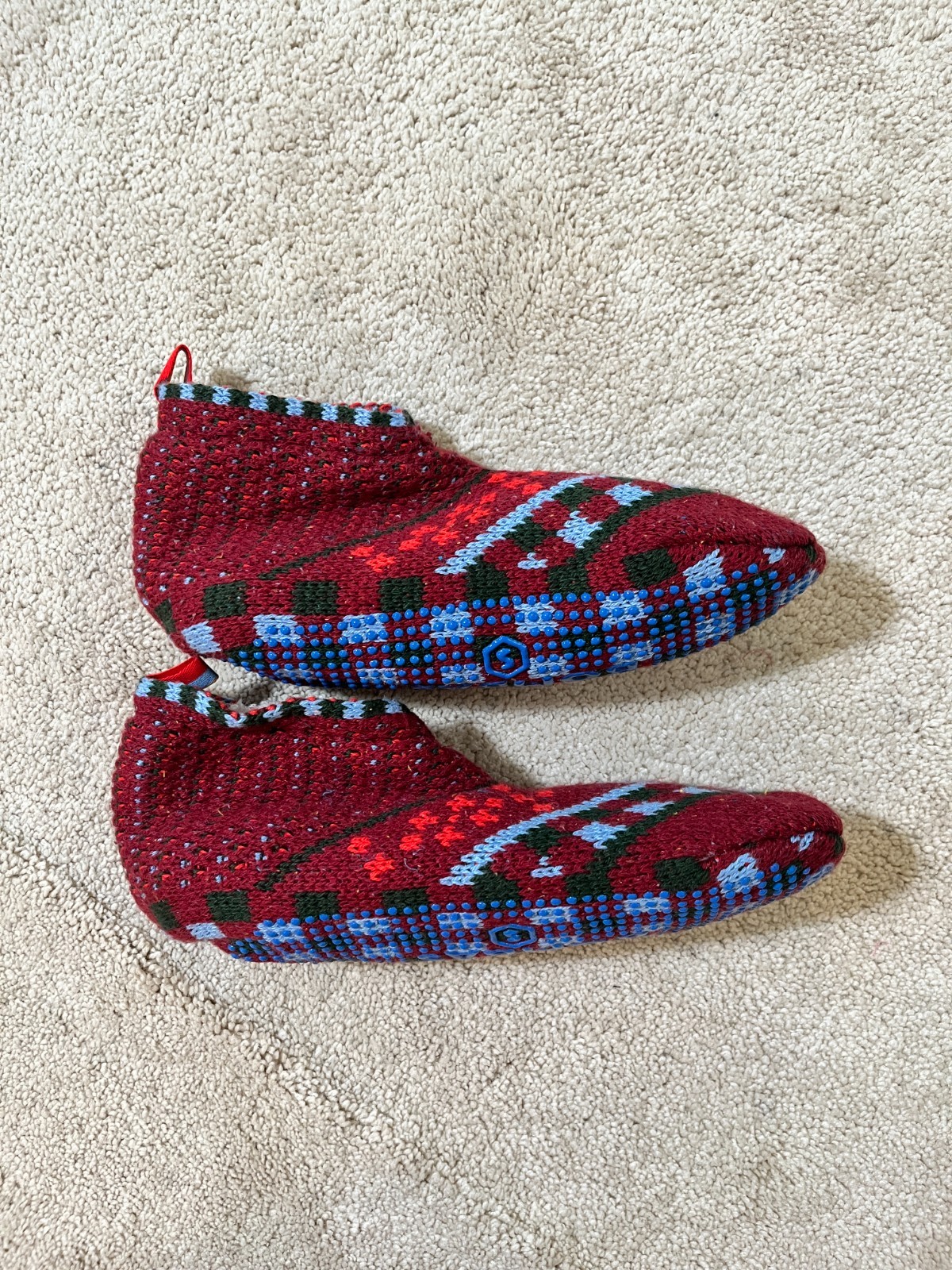Bombas Sherpa Lined Gripper Bootie Red Blue Slipper Women Med (US W 9-11.5)*READ