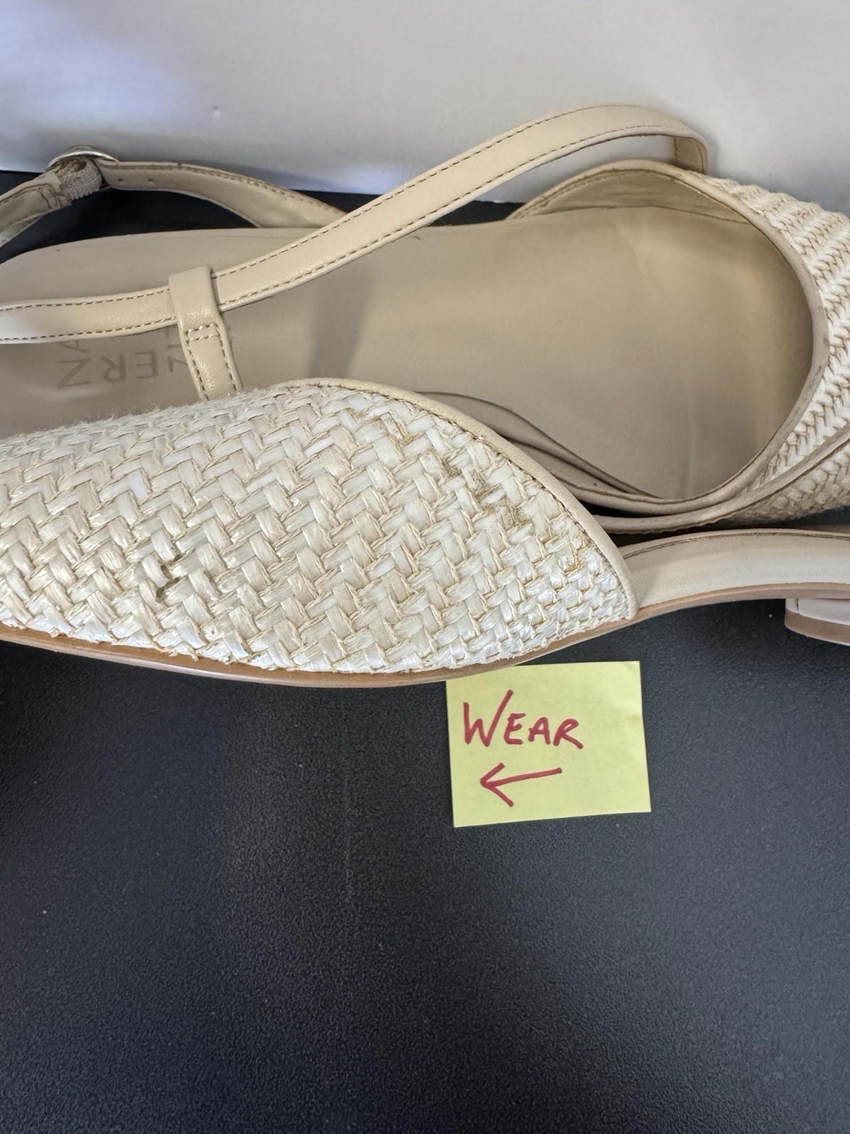 Naturalizer Hawaii 2 Opal Tan Straw Slingback Pointed Toe Flats Size 10W EUR 41