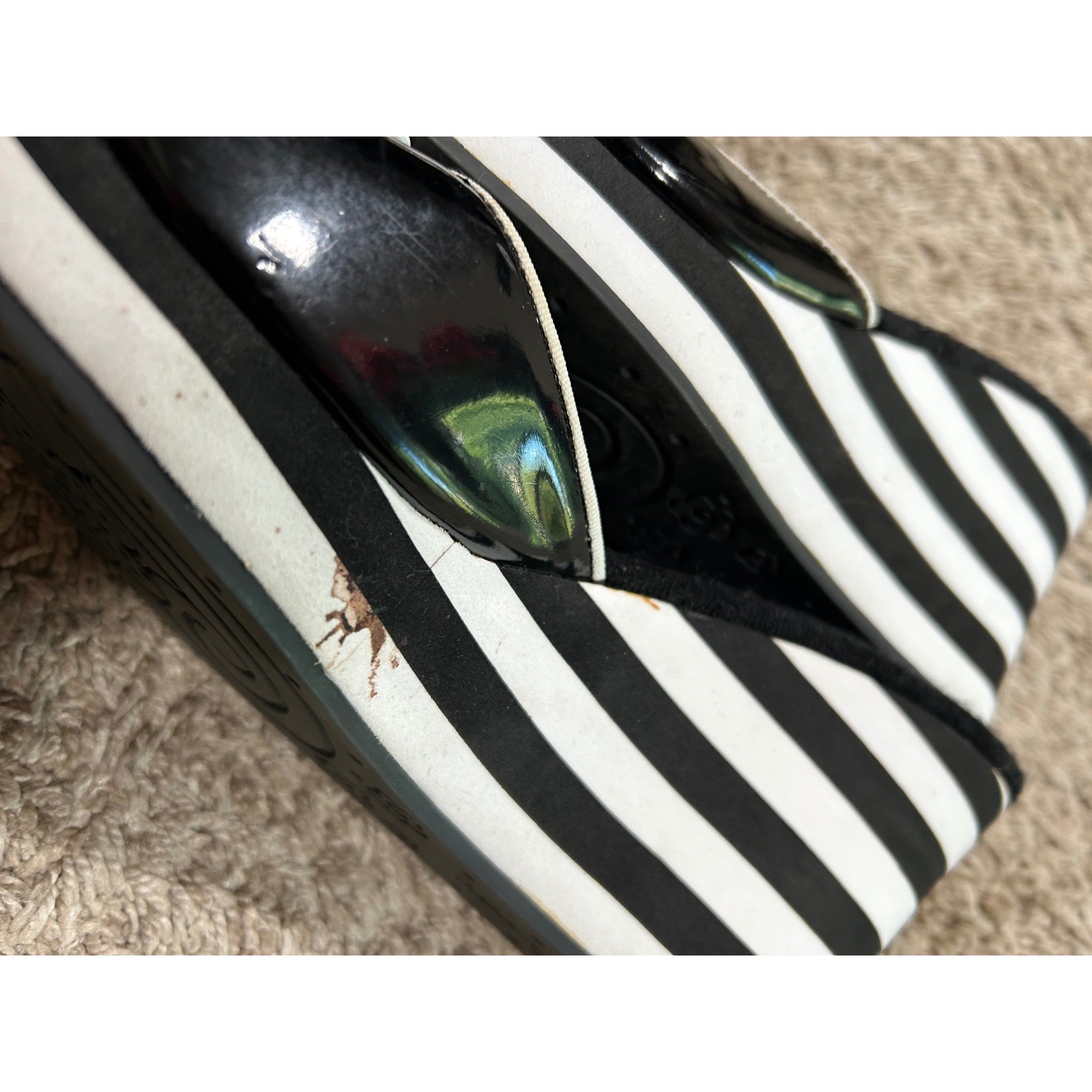 VTG Y2K 2000s Striped Wedge Sandals Buckle Slide Retro 7.5M Mod 90s *READ