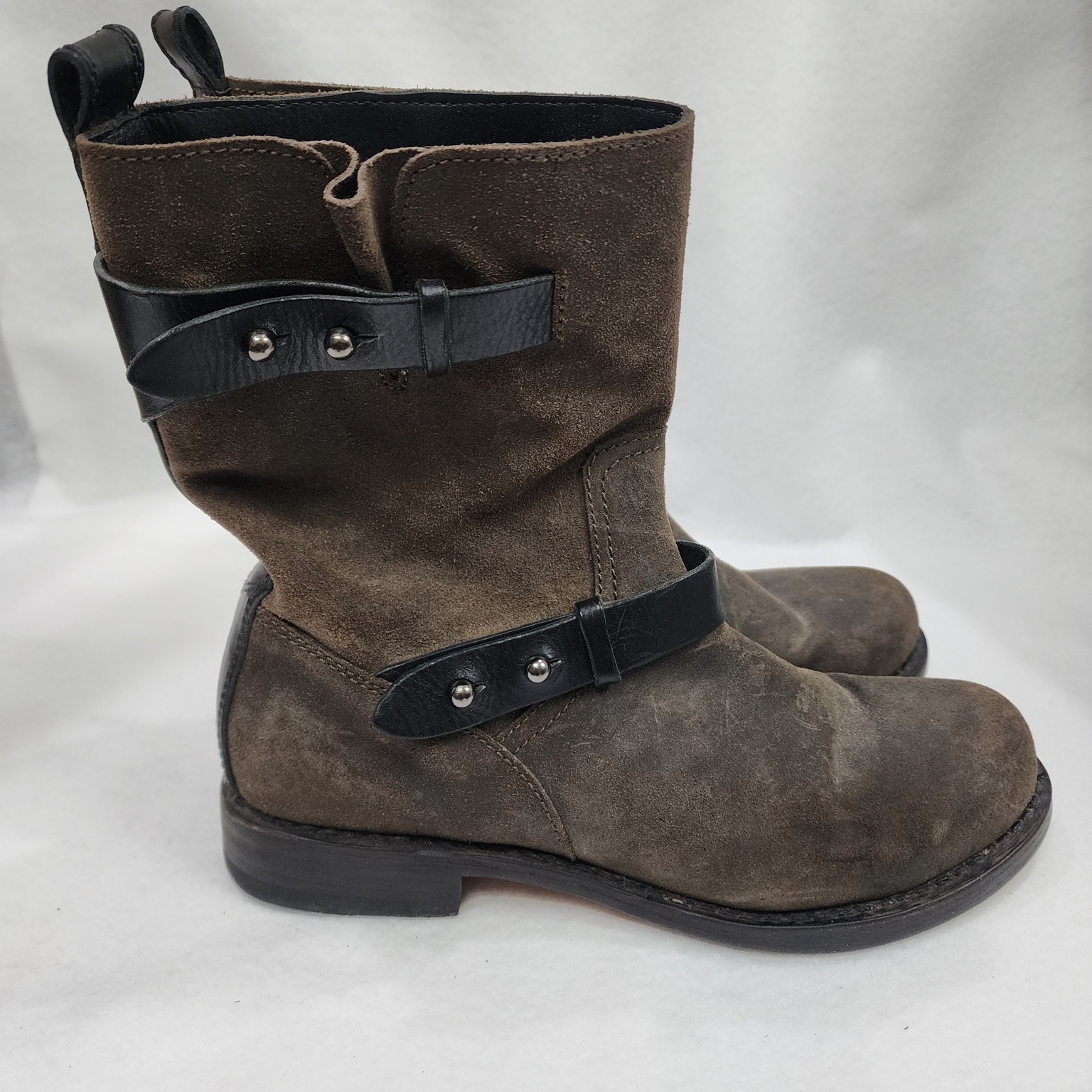 Rag & Bone Womens 38.5 Moto Boots Brown Calfskin Suede Round Toe Biker Boots
