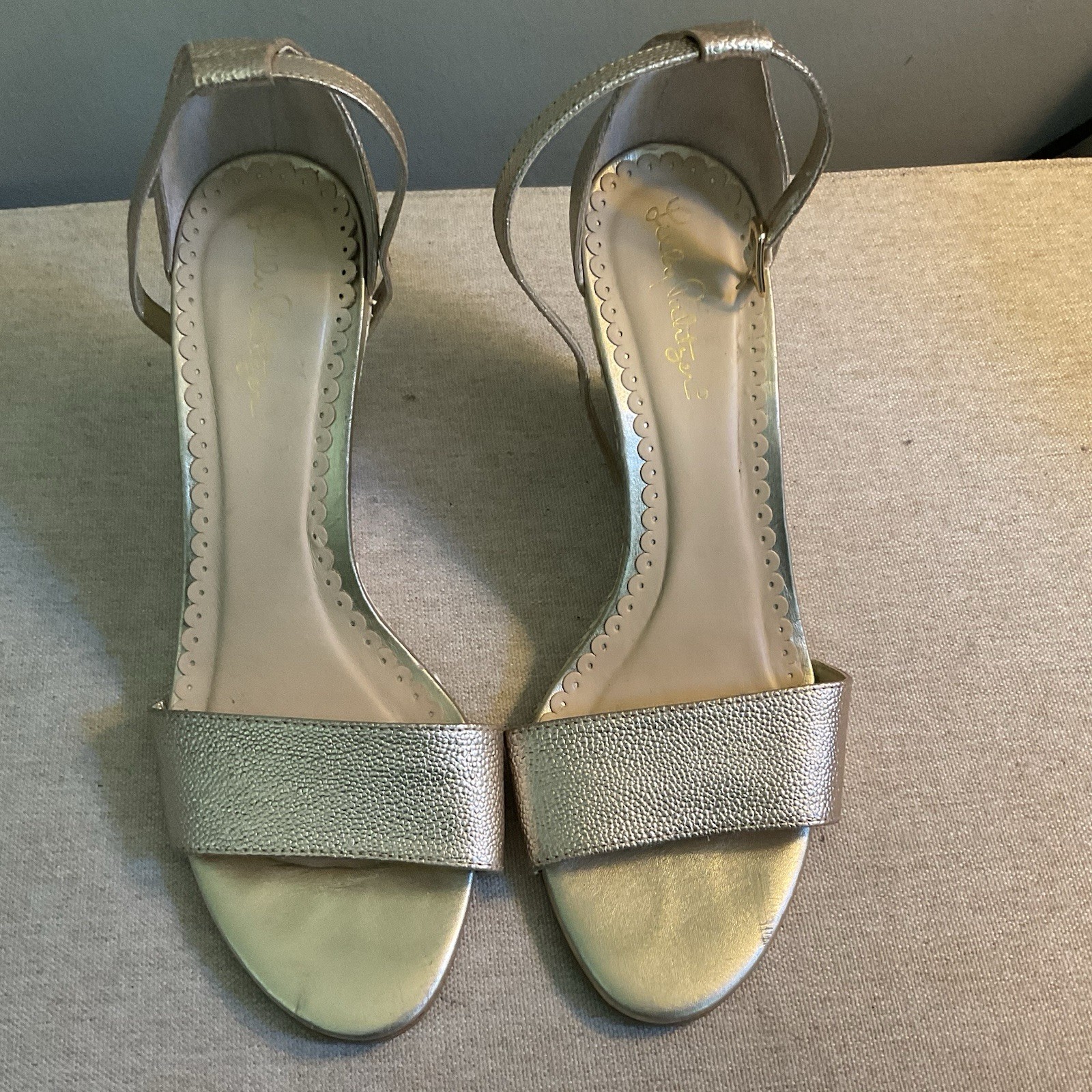 Lilly Pulitzer Bridgette Gold Metallic Leather Wedge Sandals Size 9M