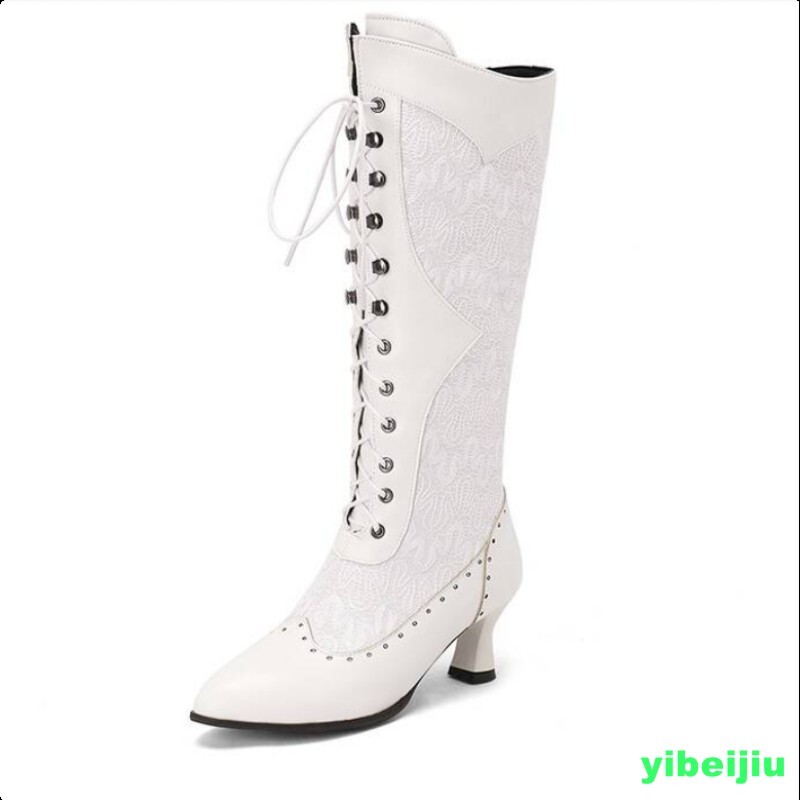 Mid Calf Boots Kitten Heel Casual Women’s Flower Knee High Shoes Plus Size Ladys