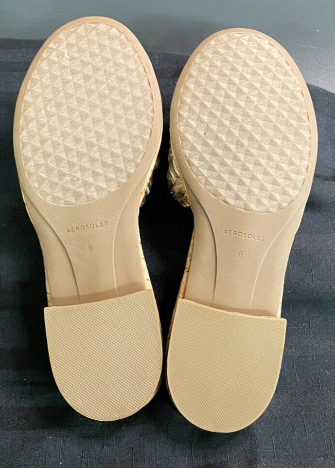 Aerosoles Womens Raffia Sandals- Jolie Metallic Silver & Gold Woven sz 8 N w/o B