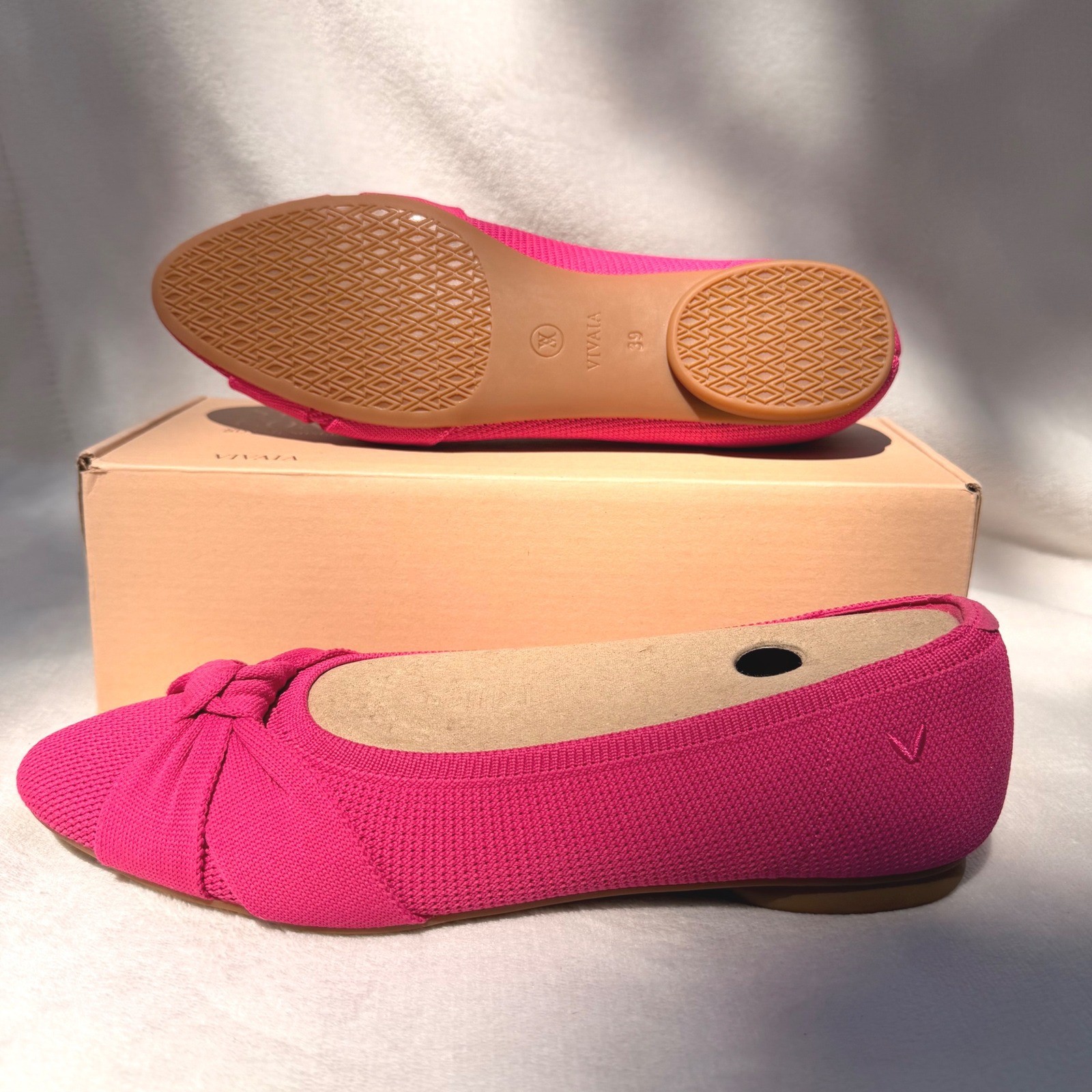 VIVAIA Pointed Knit Flats Pink | EU 39 / US 8 Bibi Pitaya