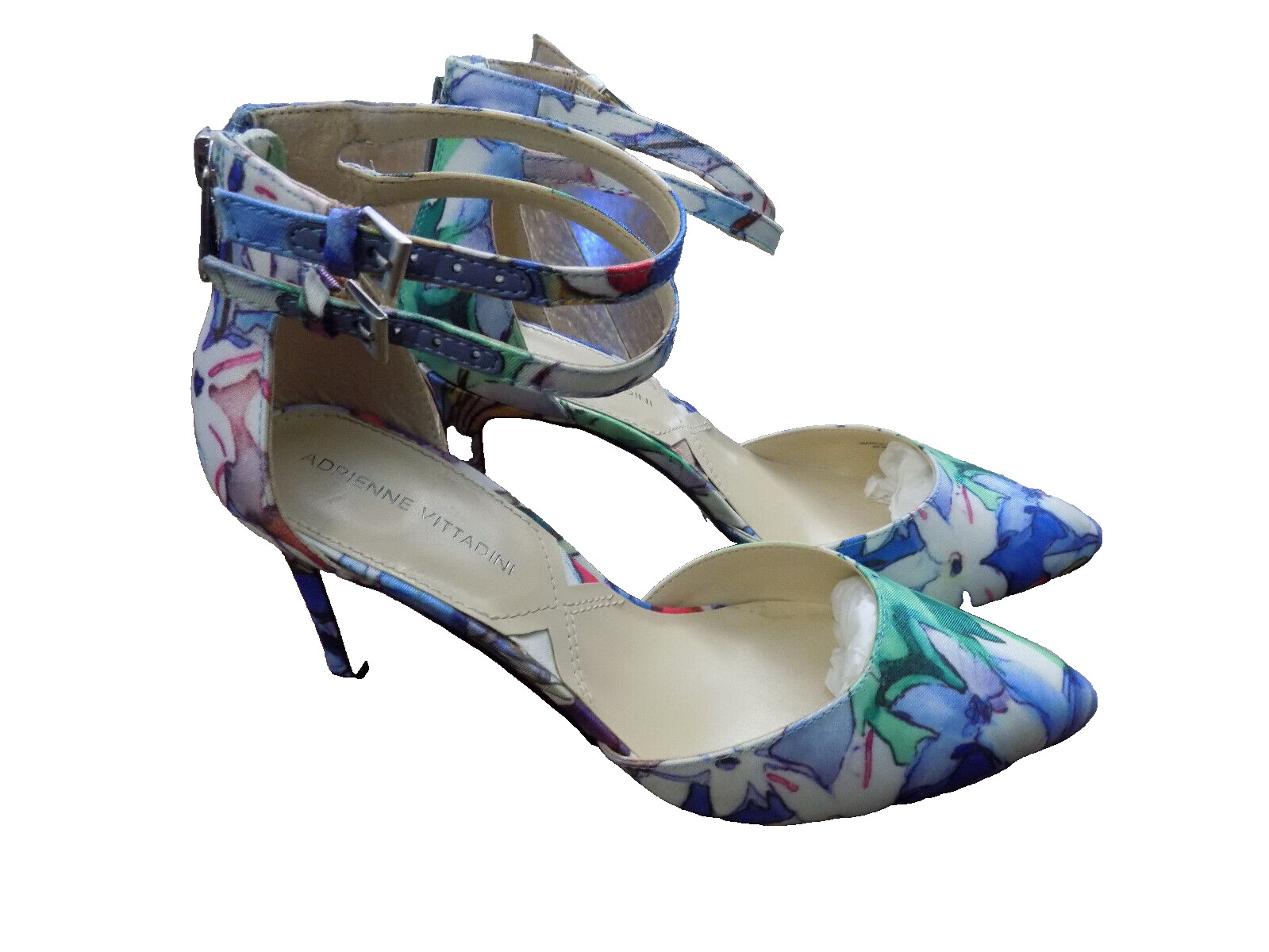EUC Sexy ADRIENNE VITTADINI Floral Nevi Double ankle strap Pumps 3.25″ Heels 7.5