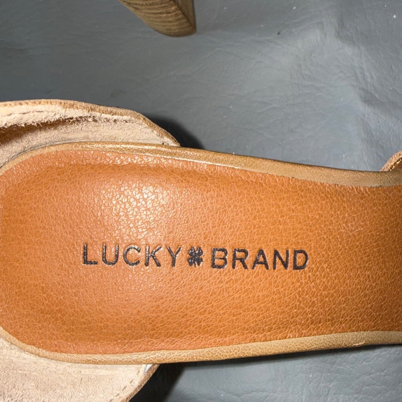 Lucky Brand Memyia Tan Leather Braided Ankle Strap Block Heel Pumps Shoes 9.5M
