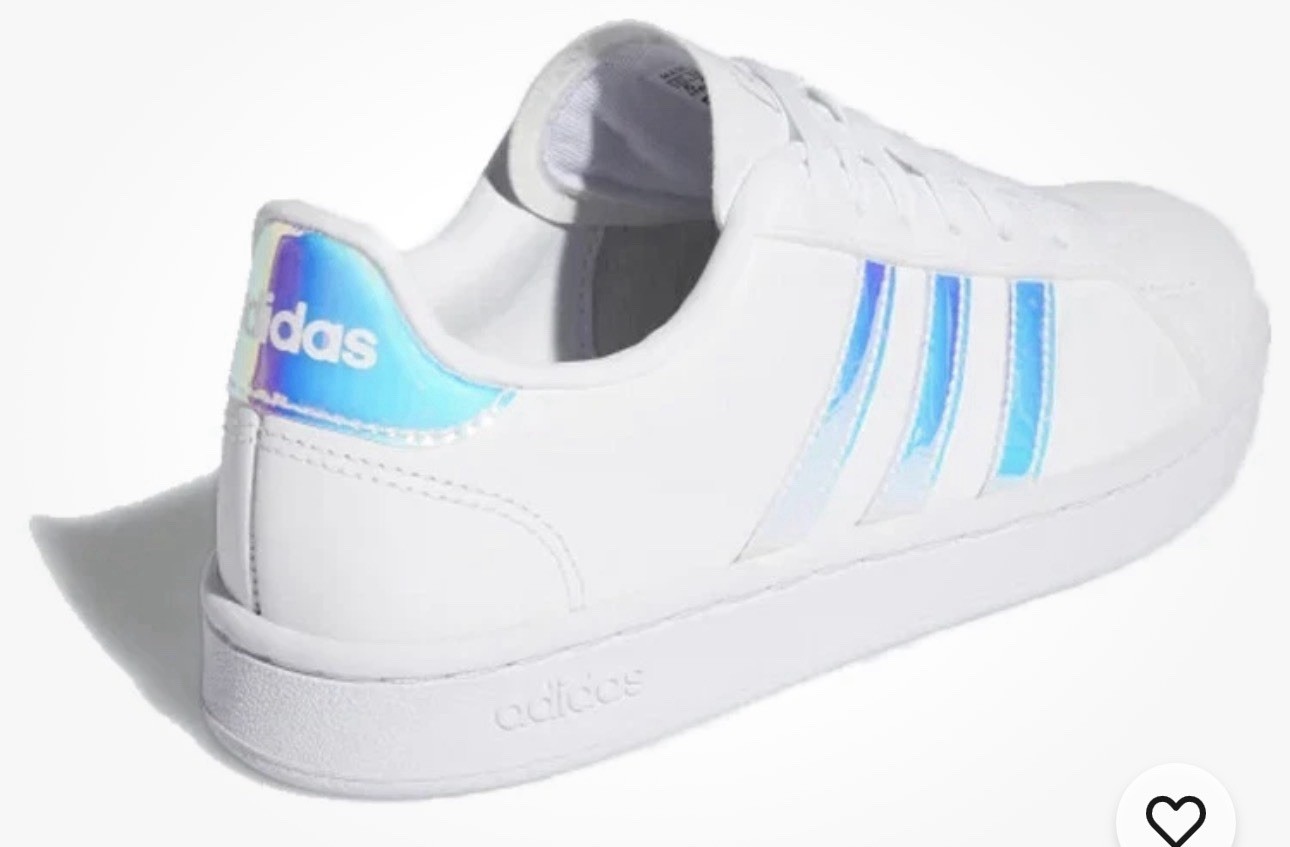 adidas White Iridescent Stripe Low Top Athletic Shoes