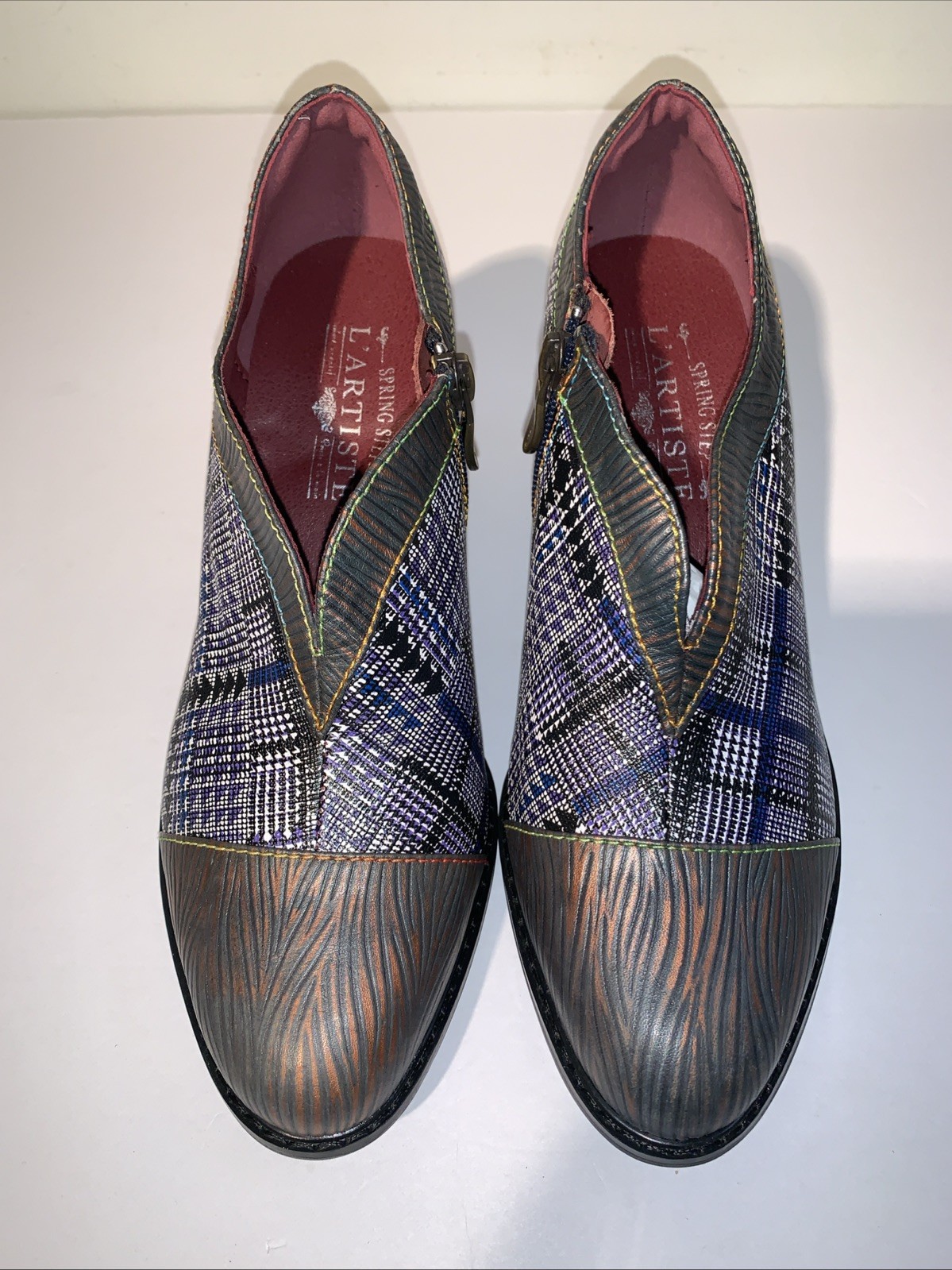 L’Artiste MAZOYA Spring Step BROWN MULTI w/Plaid Ankle BOOTS Size EU 38