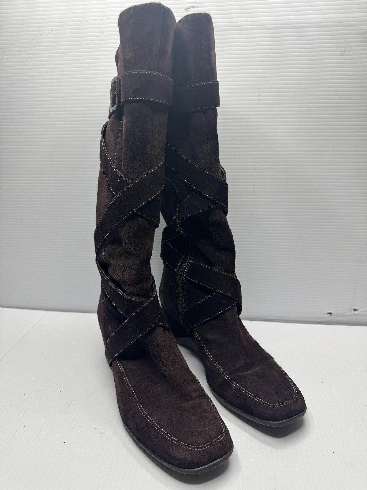 Antonio Melani Womans Soft Suede Leather Brown 15″ Height Long Boots 8.5 M