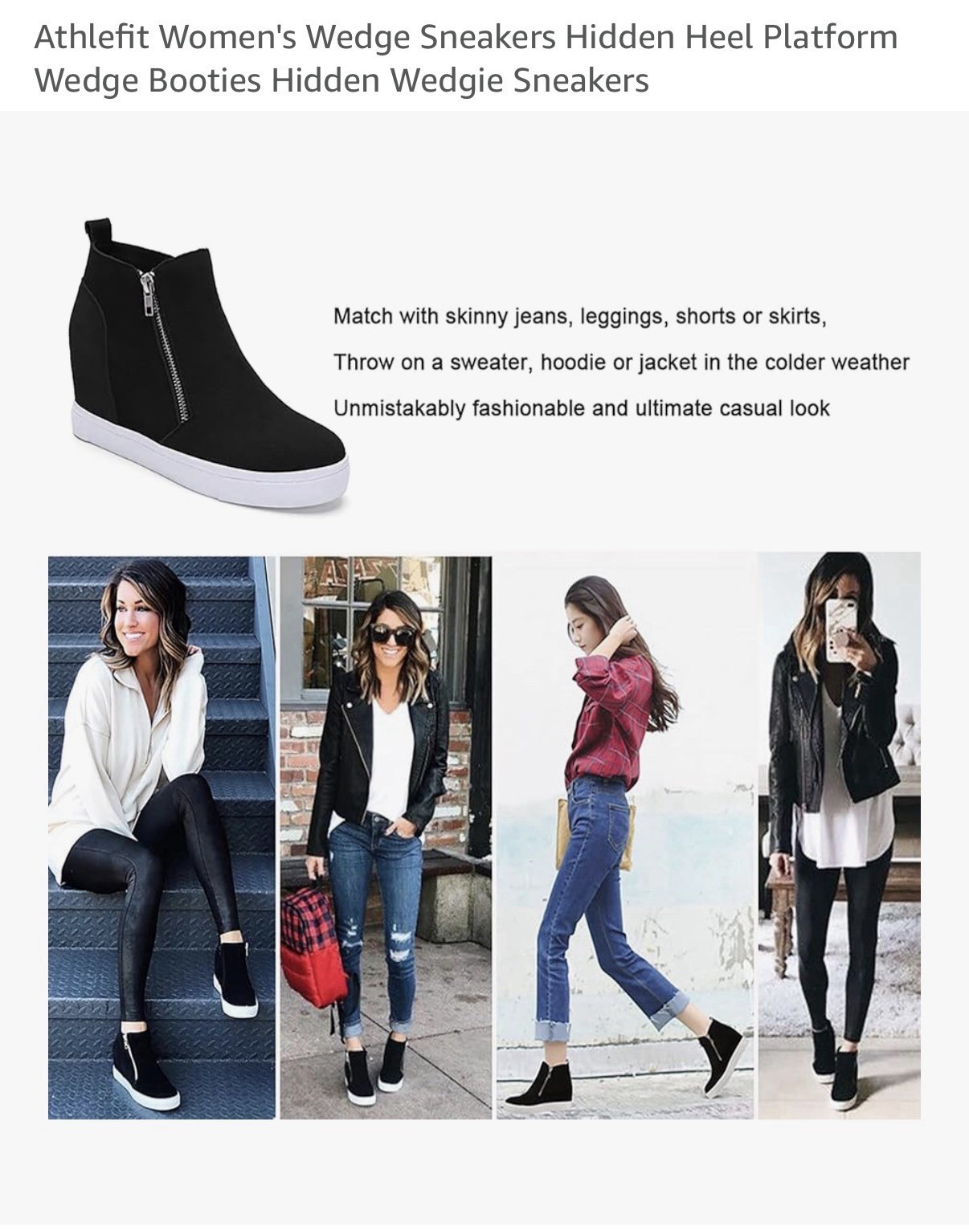 Athlefit Gray Wedge Bootie Sneakers Hidden Heel Platform Zip-Up Ankle Boots
