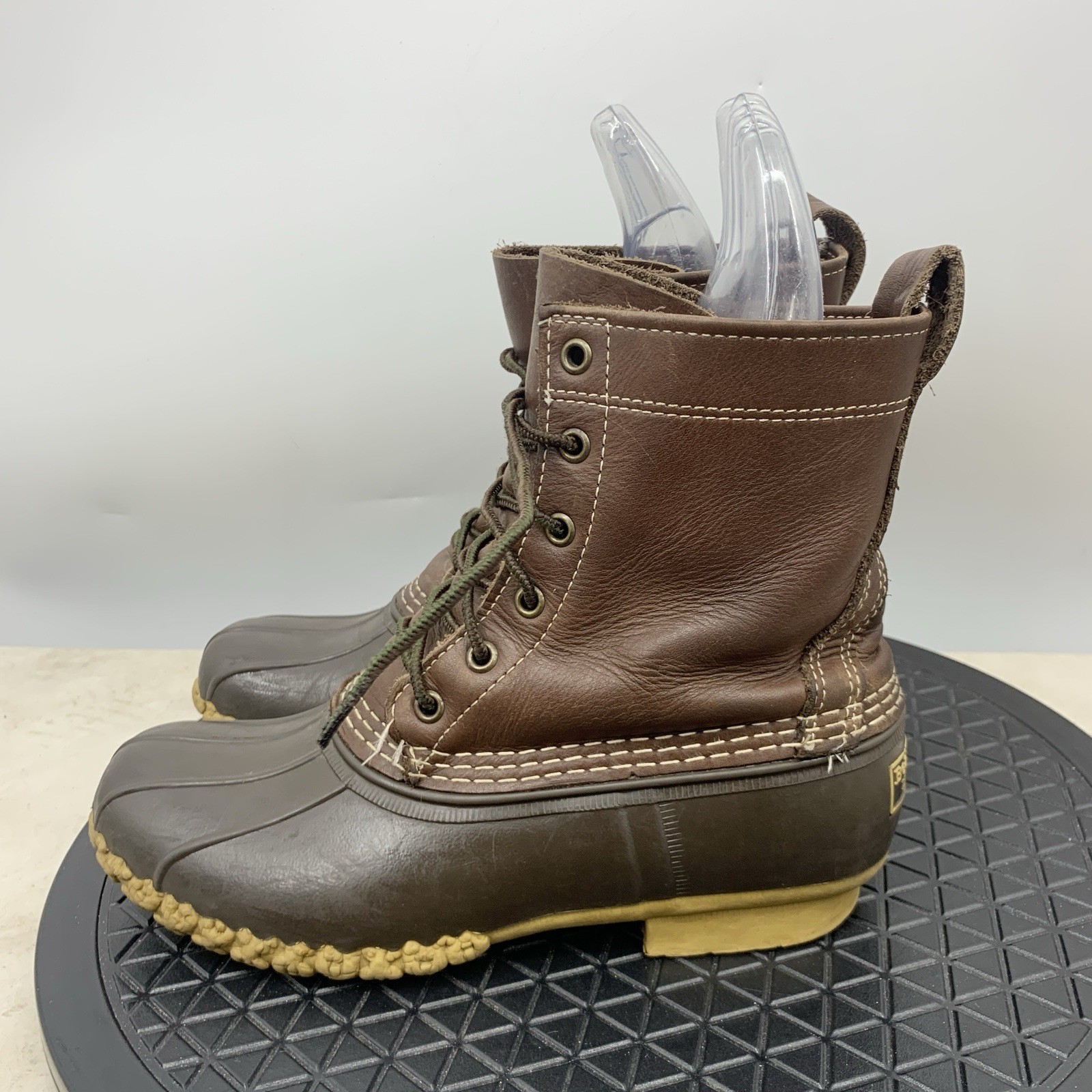 LL Bean Duck Boots Women Size 8 Shoes Dark Brown Leather Rubber Mid 8″ Tie