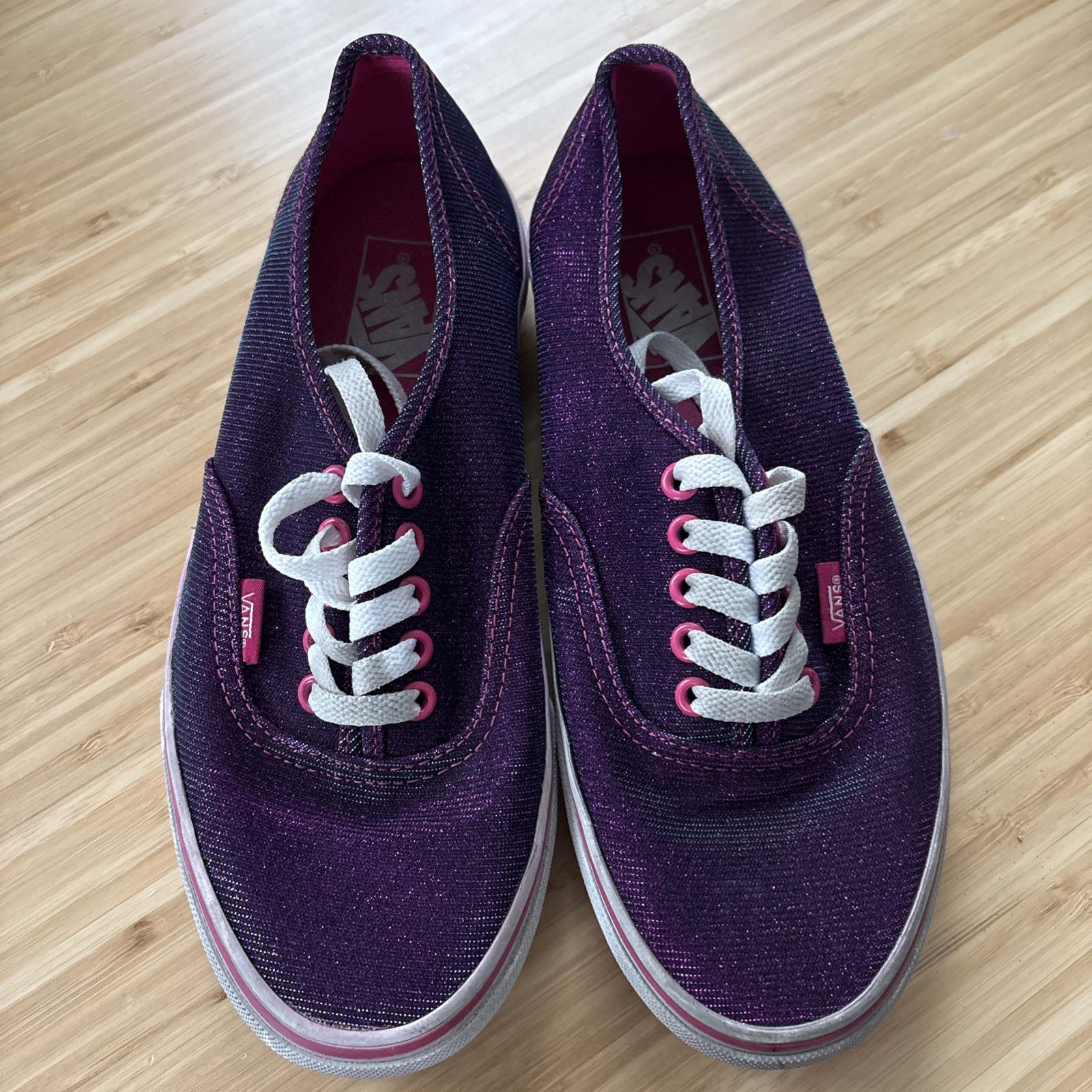 VANS Purple Pink Glitter Canvas Women’s 8.5 Athletic Sneaker Logo Accent Low Top
