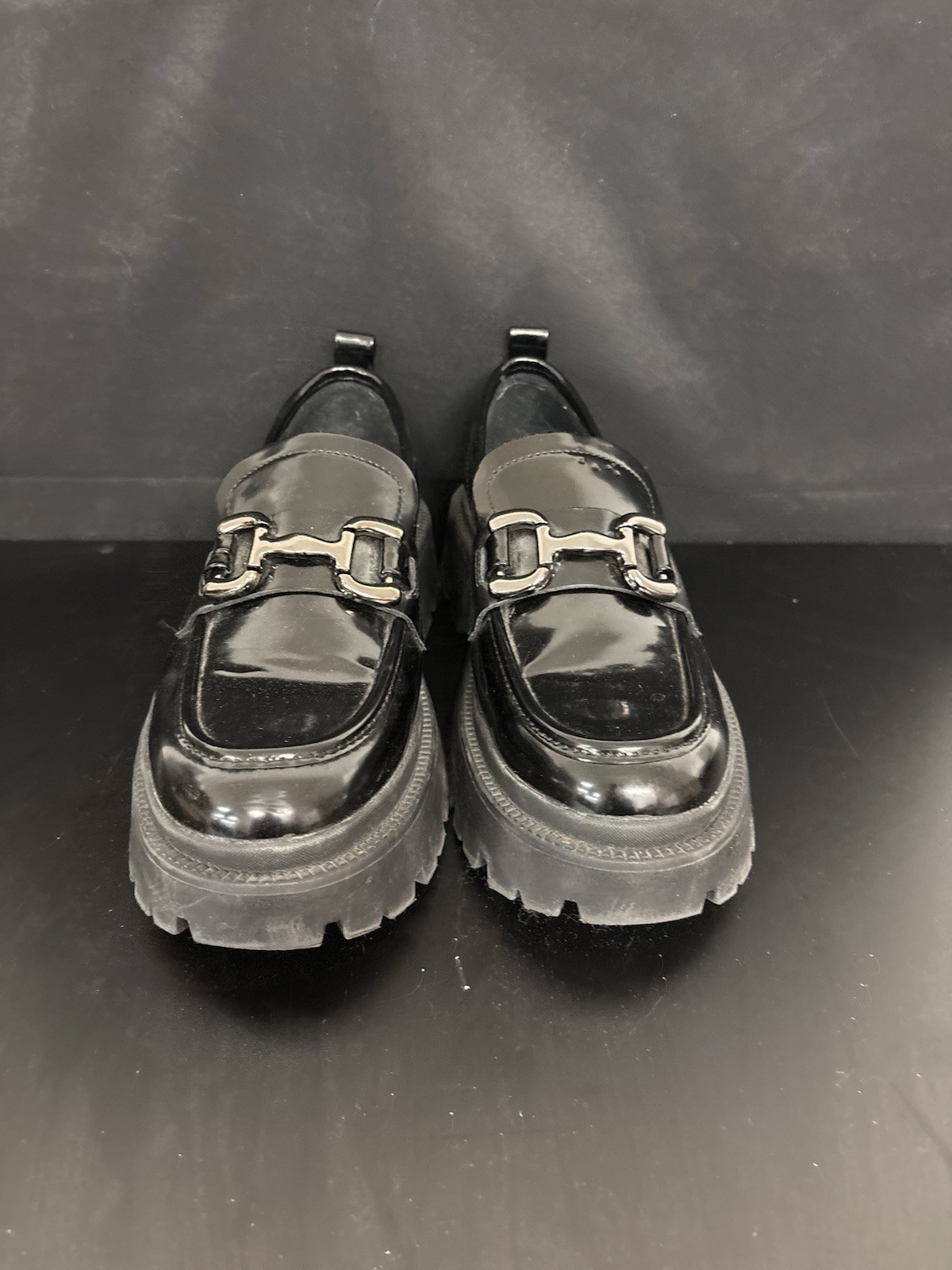 Black Madden NYC Faux Leather Platform Loafers size 8