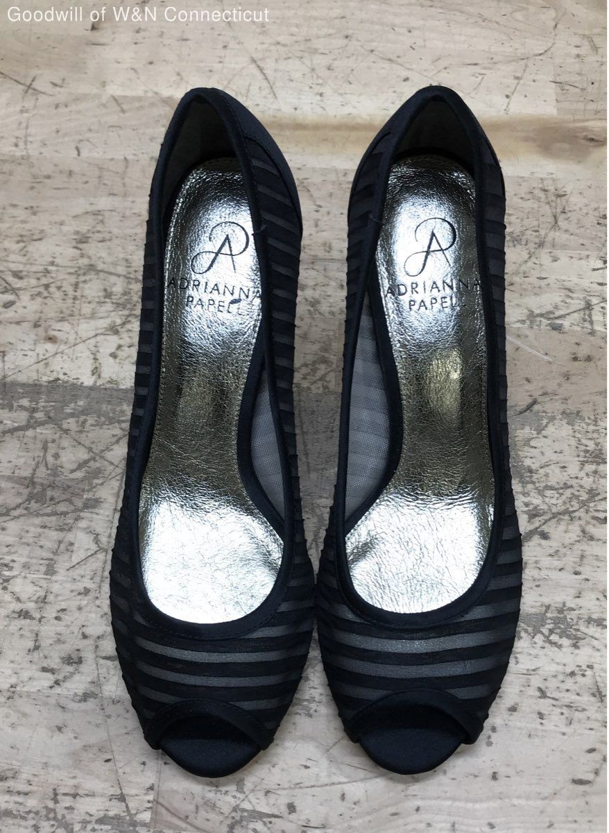 Adrianna Papell Black Striped Mesh Peep Toe Stiletto Heels Size 6.5