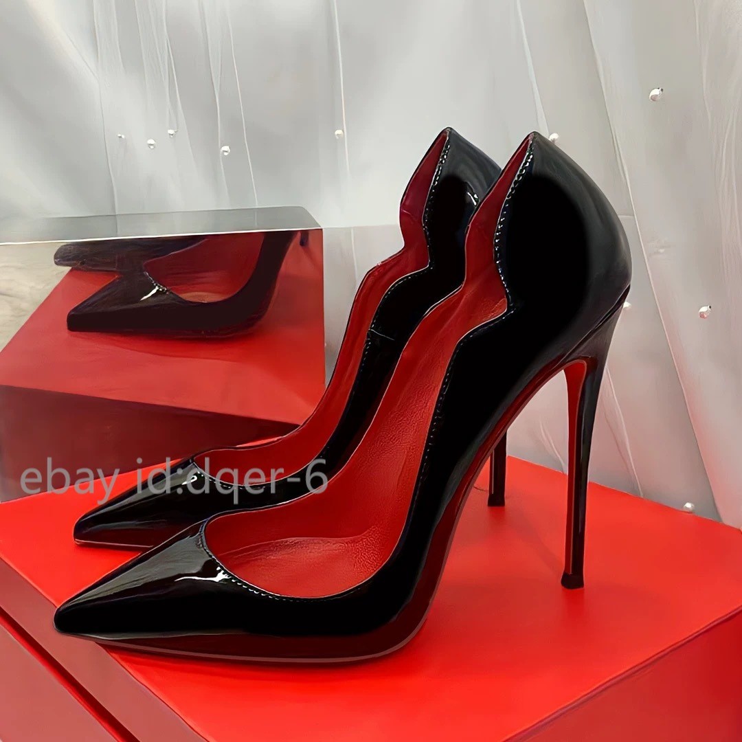 Women Sexy V Shallow Stilettos 12cm Thin High Heels Pointed Toe Dress Pumps Side