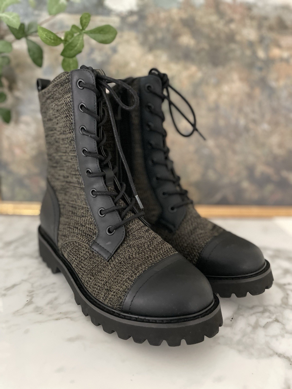 Vivaia Florence Chunky Combat Boots 39 Size 8 Green Black Water RPL