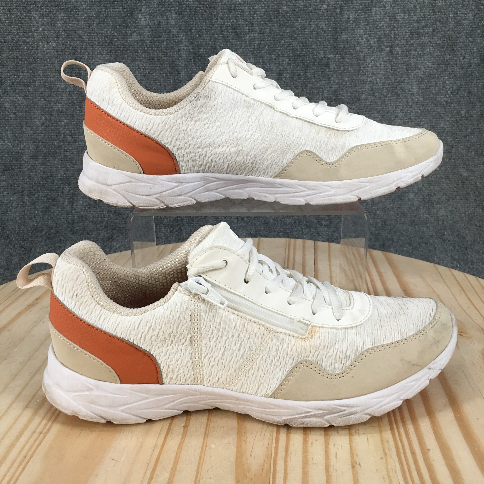 Vionic Shoes Womens 10 Jetta Sporty Comfort Lace Up Zip Sneakers White Orange