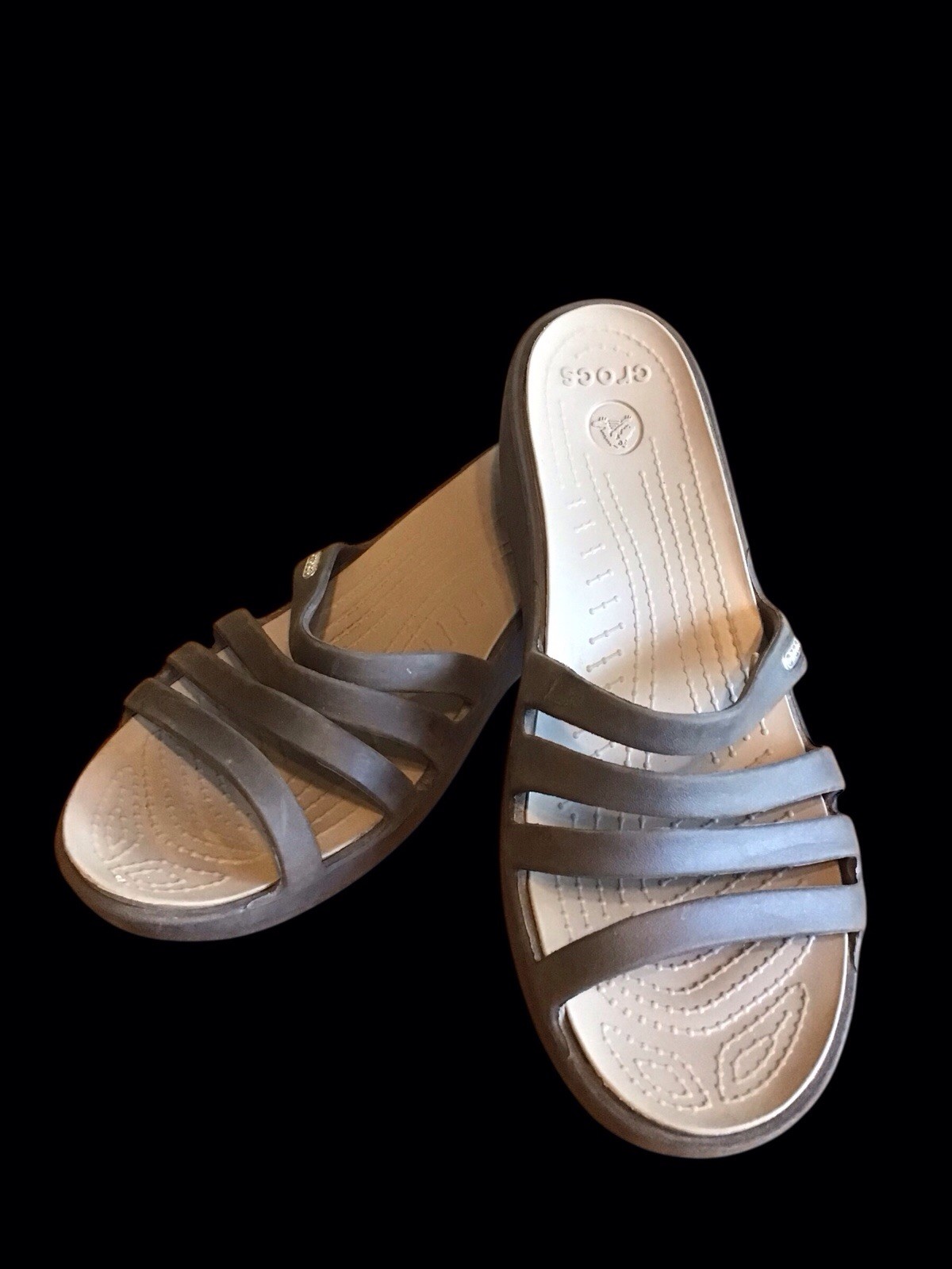 Crocs Rhonda Sandals Women’s Size 9 W Strappy Wedge Slip On Comfort Brown