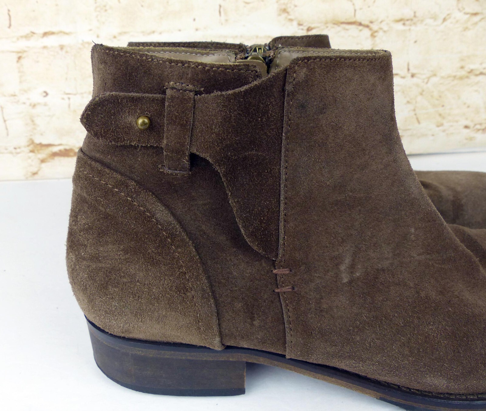 Italeau Bootie Women 9 US 39.5 Brown Waterproof Suede Leather Ankle Strap FLAW