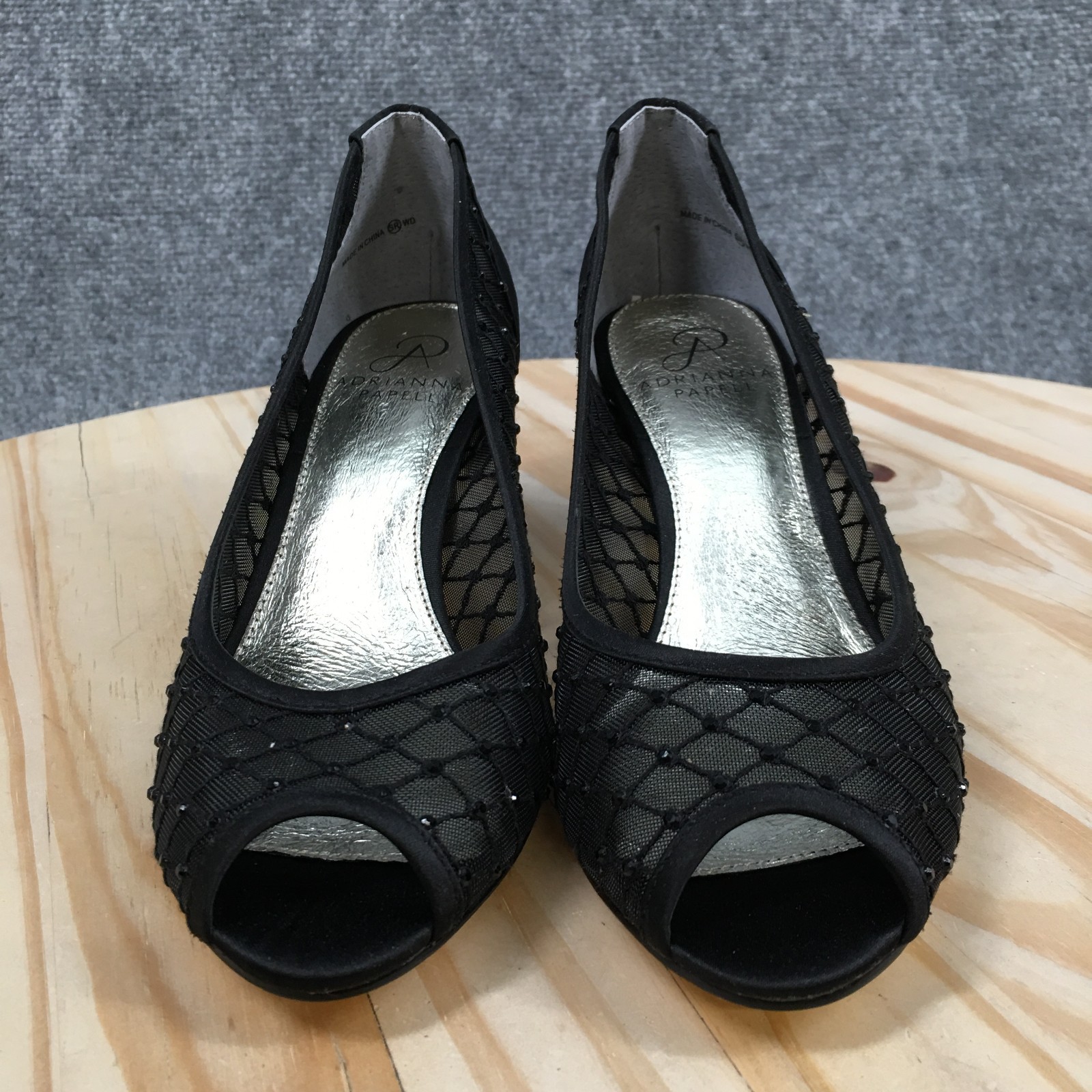Adrianna Papell Heels Womens 7 M Jamie Slip On Peep Toe Kitten Pumps Black