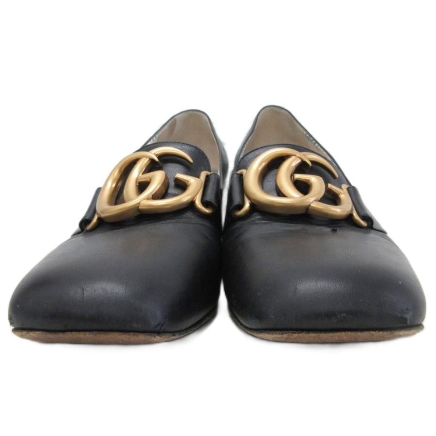Gucci GG Marmont Pumps Square Toe Chunky Heel Leather Black Size EU38/US8