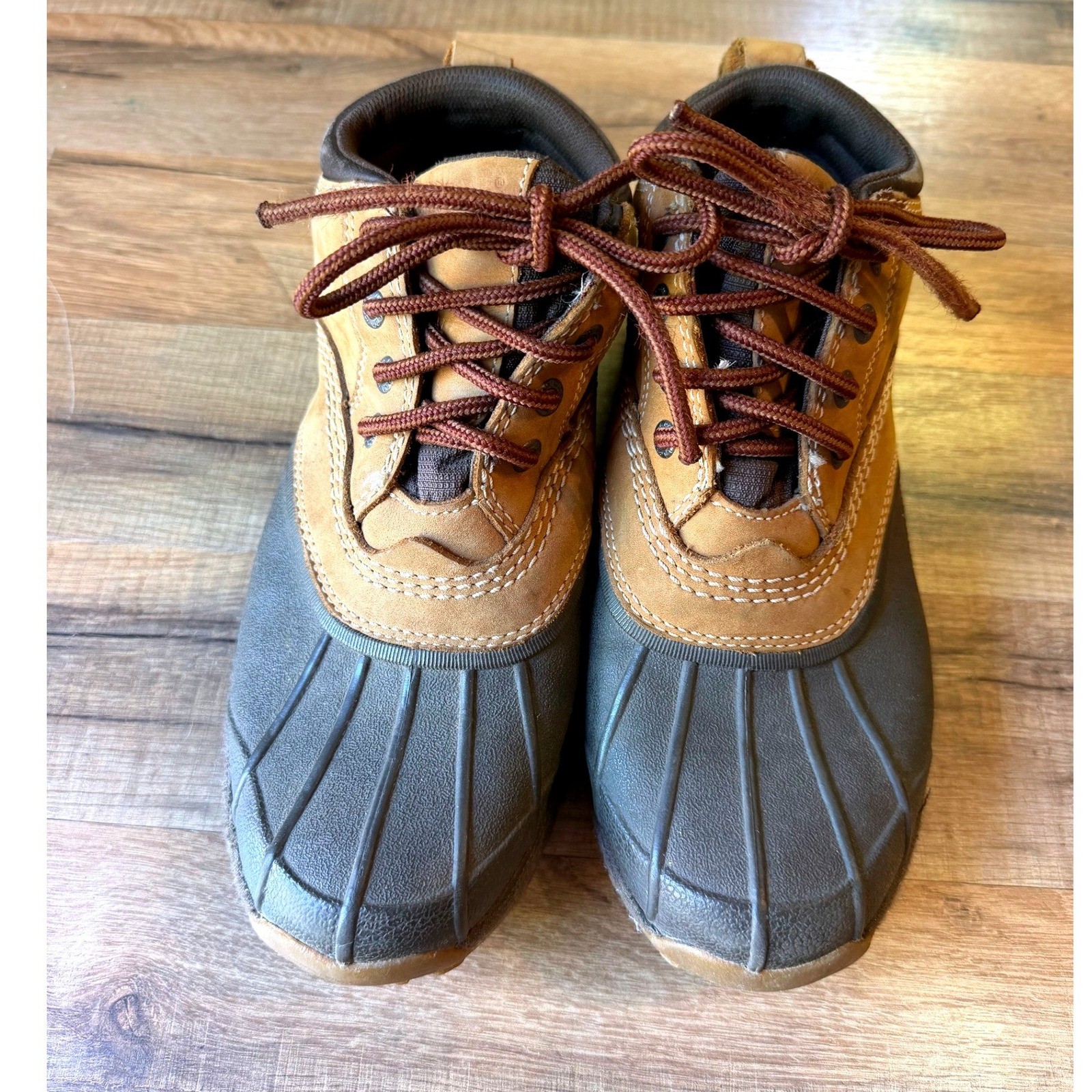 LL Bean Storm Chaser Duck Boots Tan Leather Waterproof Women 8.5 Gorpcore