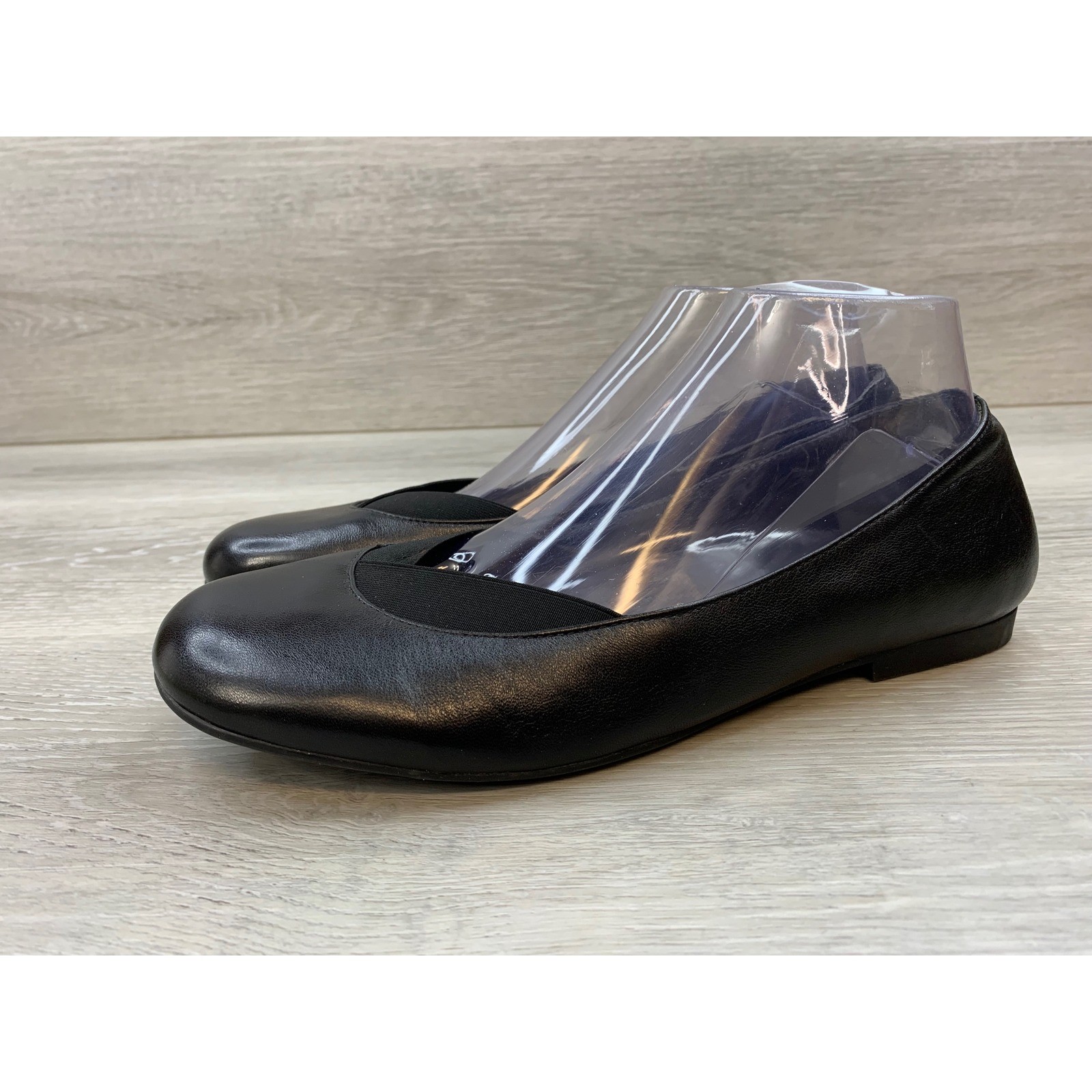VanEli Brenda Women’s Black Leather Ballet Flats Elastic Topline Shoes 9.5