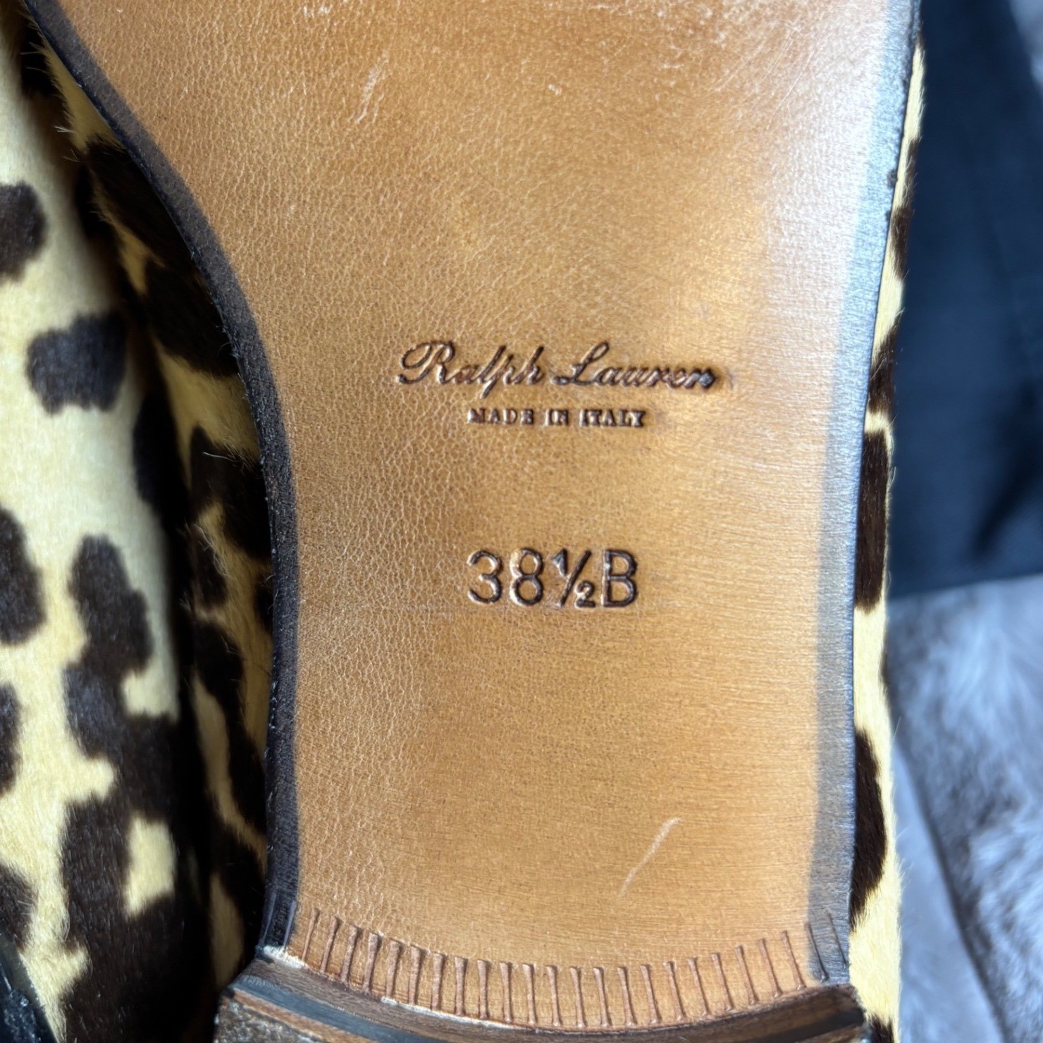 Ralph Lauren Purple Label Alonzo Loafers WMN 38.5 Leopard Calf Hair RL Monogram