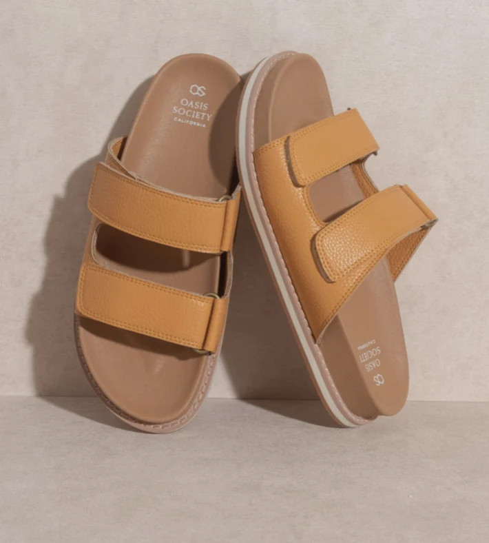Tan Double Adjustable Strap Slide Summer Beach Sandals