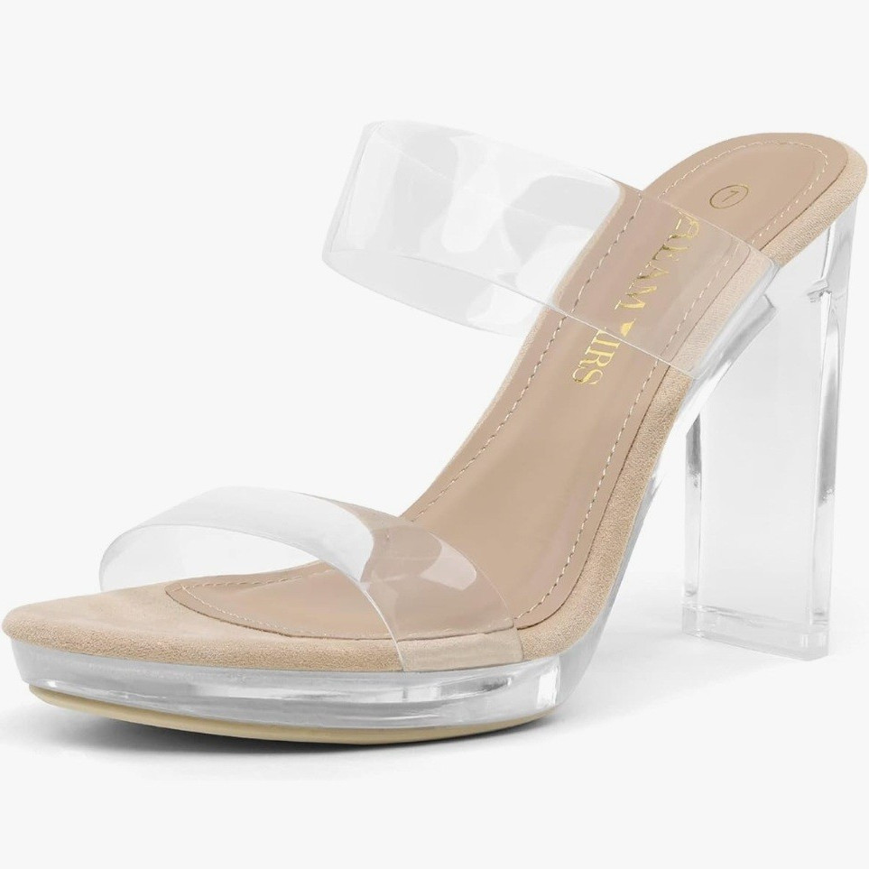 Dream Pairs Women’s Nude/Clear Slide Platform Sandals Slip-On Open Toe Size 8.5