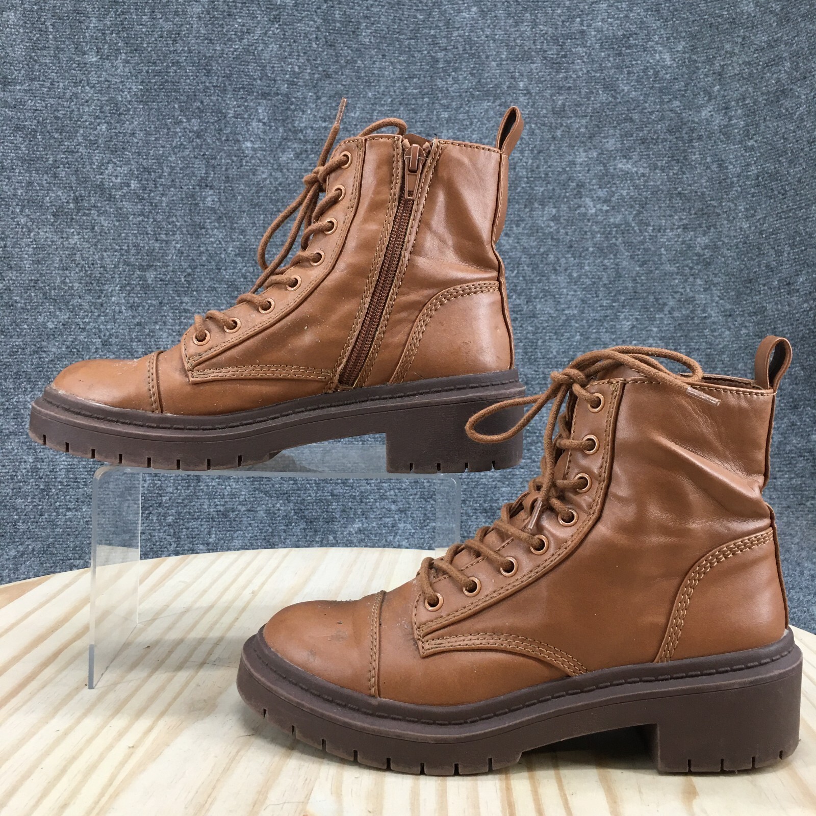 Aldo Boots Womens 6.5 Goer Cap Toe Lugsole Bootie Brown Faux Leather Heels