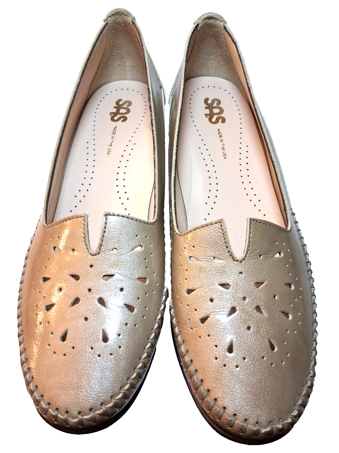 SAS Sonyo Slip On Heel Patent Leather Tan Beige Pumps Shoes sz 7.5 M Excellent