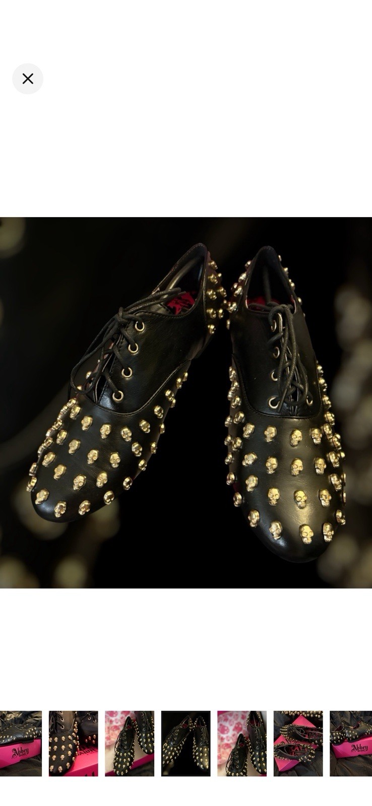 Abbey Dawn Women’s Black Studded Skull Accents Lace-Up Flats Black/Gold Size 8