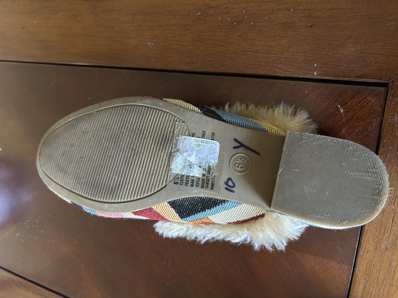 Universal Thread faux fur lined chevron mules shoes 6.5 bibiana rainbow