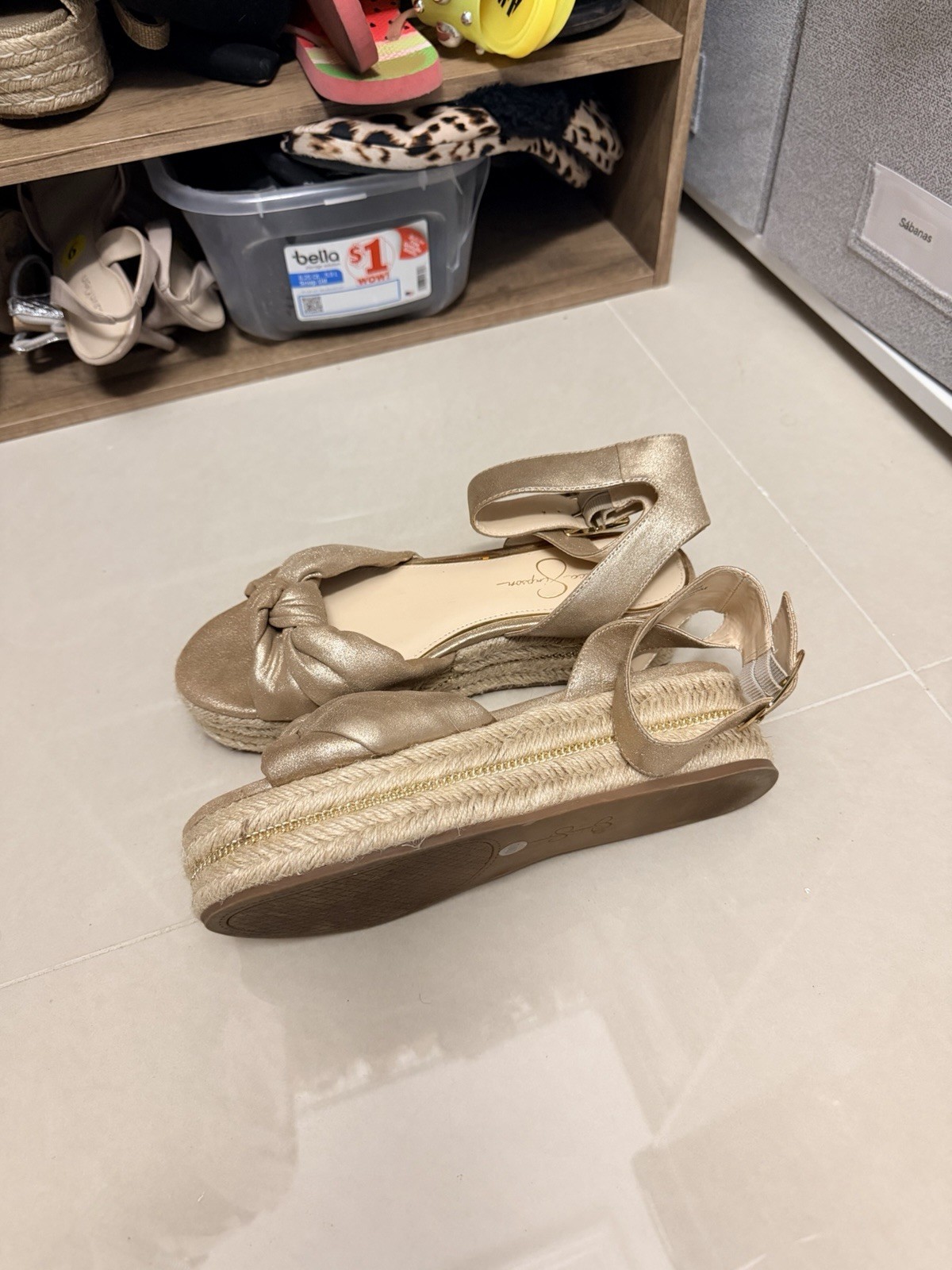 Jessica Simpson Gold Metallic Wedge Open Toe Ankle Strap Sandals US 8.5