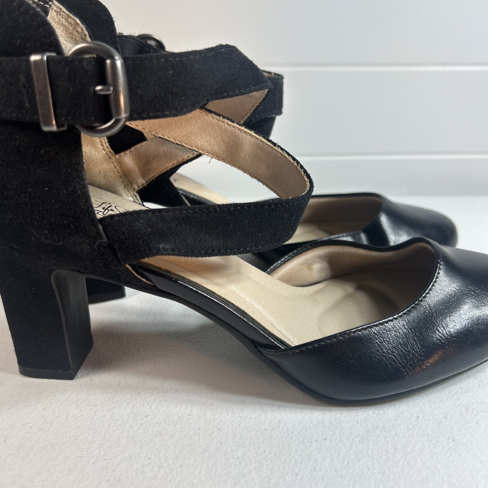LifeStride Marlene Pumps Size 8.5 M Black Strappy Flex Comfort Zipper Heel Shoes