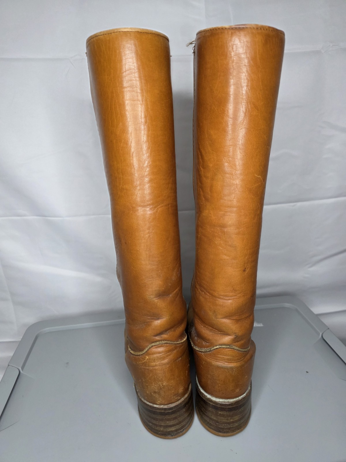 VTG Wrangler 4188 Western Boots Wmn’s 6.5 M Tan Leather Tall Pull On USA Campus