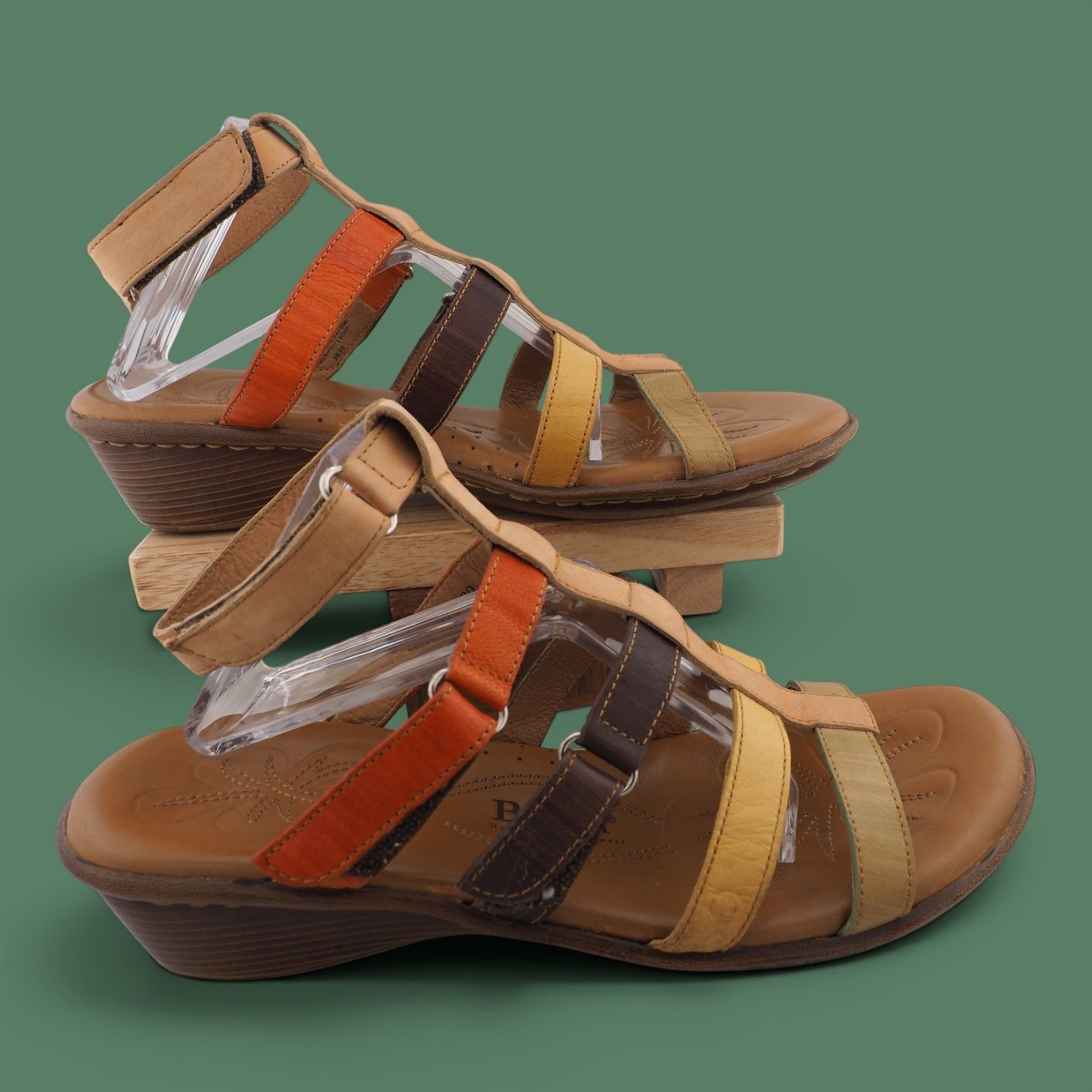 Born Handcrafted Leather Multi-Color Strappy Wedge Sandals W21420 Womens 9 40.5