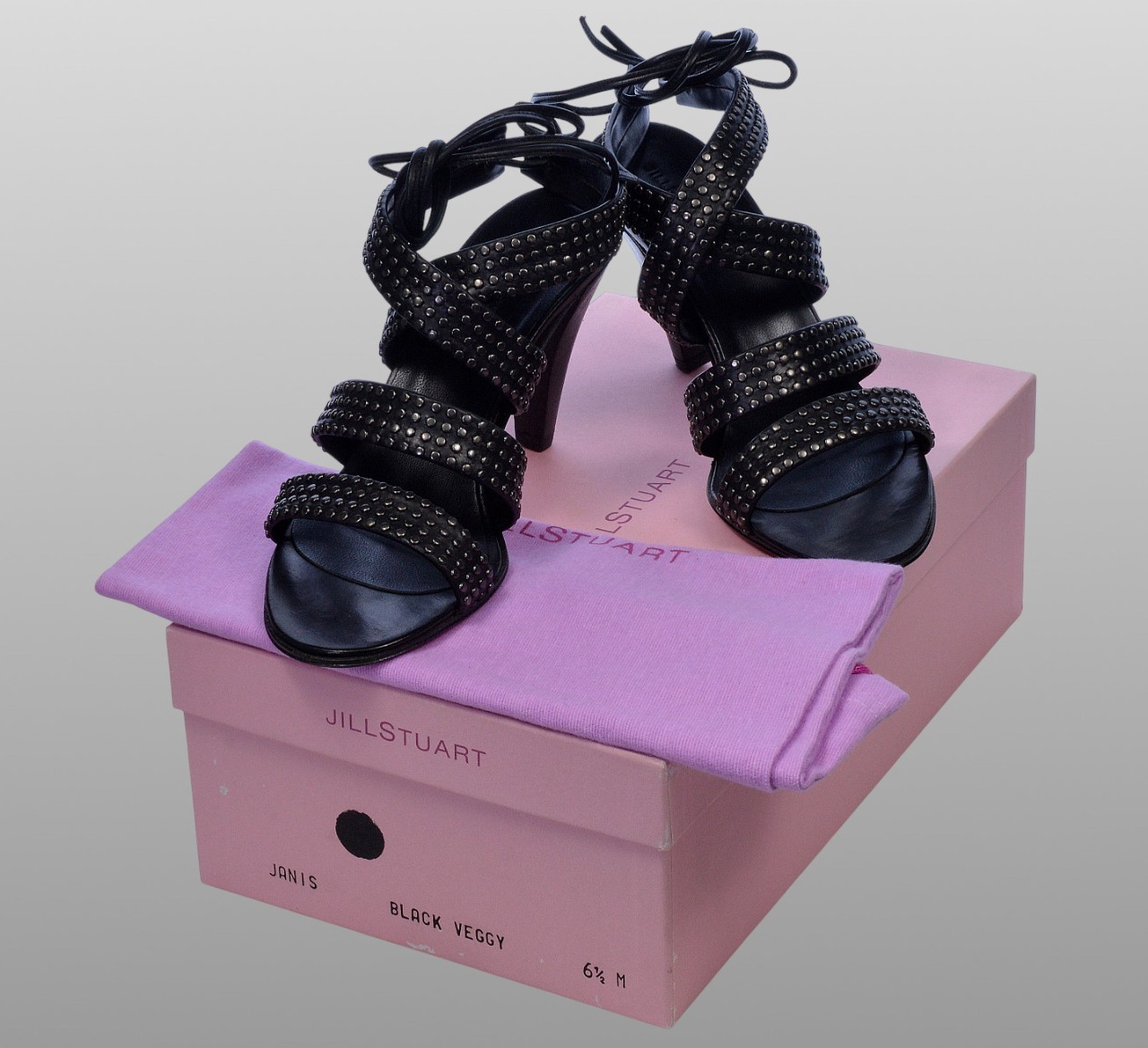 JILL STUART JANIS STUDDED SANDALS BLACK LEATHER STRAPPY 6.5 NIB ITALY
