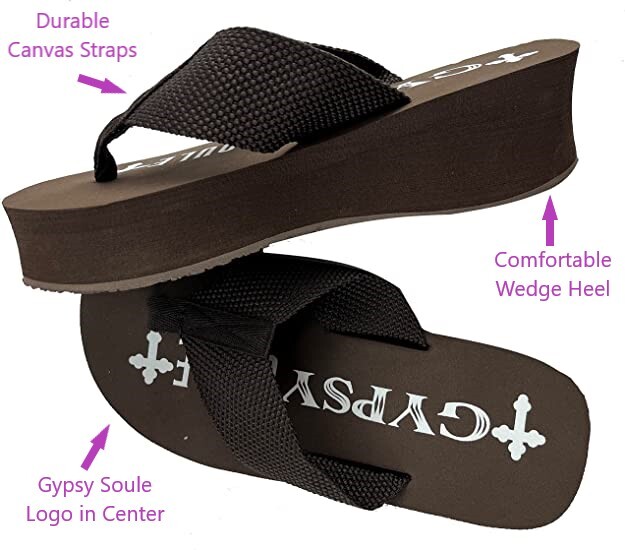 Gypsy Soule Platform Wedge Flip Flops, 2in Comfort Heel Thong Sandals, Brown New