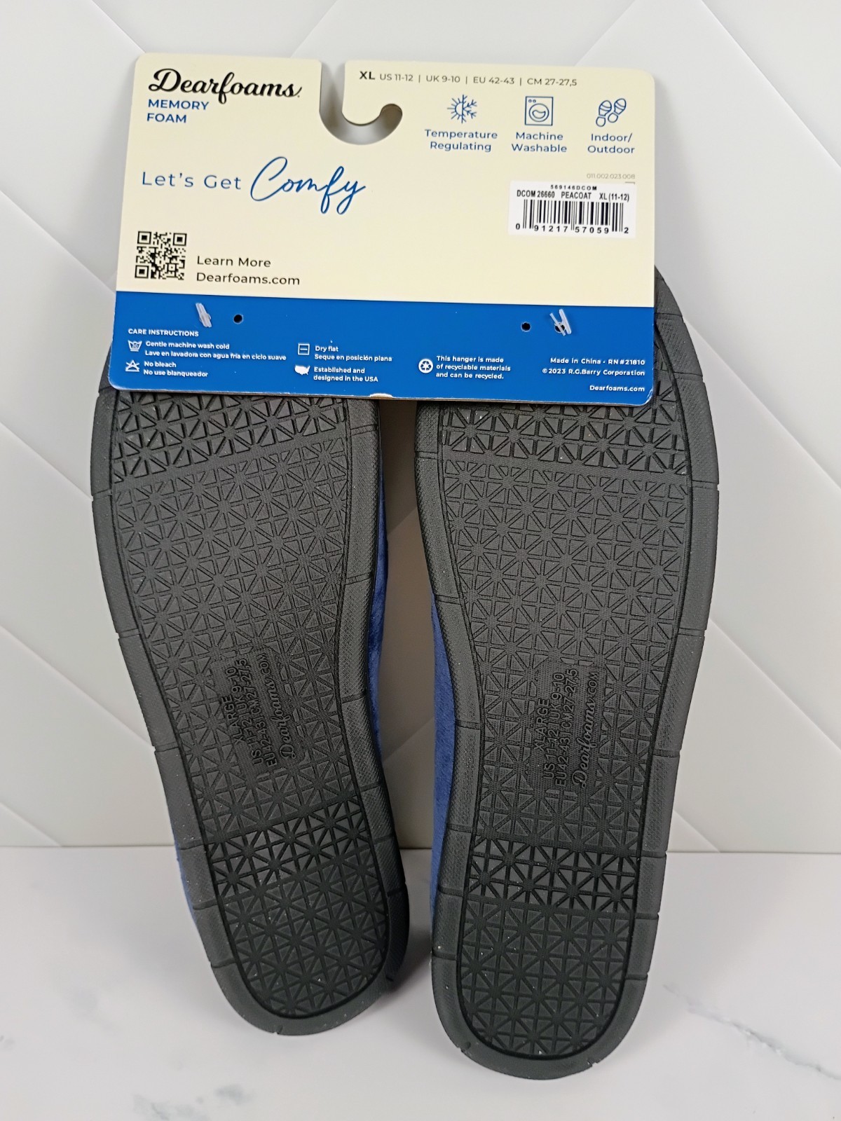 Dearfoams Memory Foam House Slippers, Velour, Closed Back, Womens Size XL, NWT