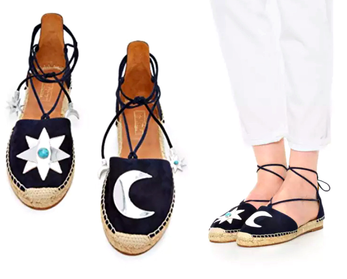 Aquazzura Poppy-Delevingne Midnight Star Moon Lace Up Espadrilles sz US 6/ IT 36