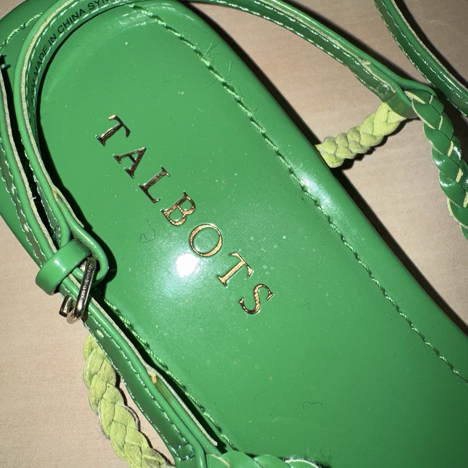 Talbots Sandals Kelly Green Patent Leather Braided Straps Women’s 8.5 Slingback