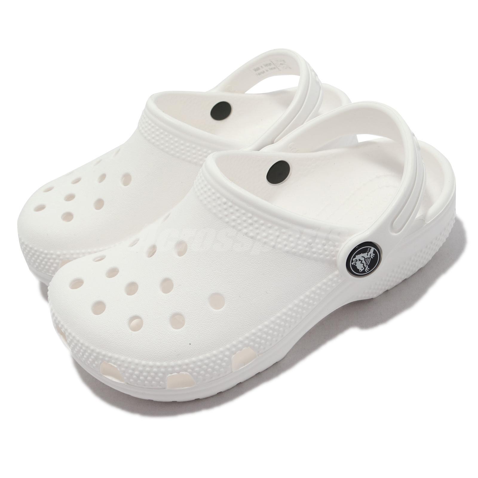 Crocs Classic Clog K White Black Kids Preschool Slip On Casual Sandal 206991-100
