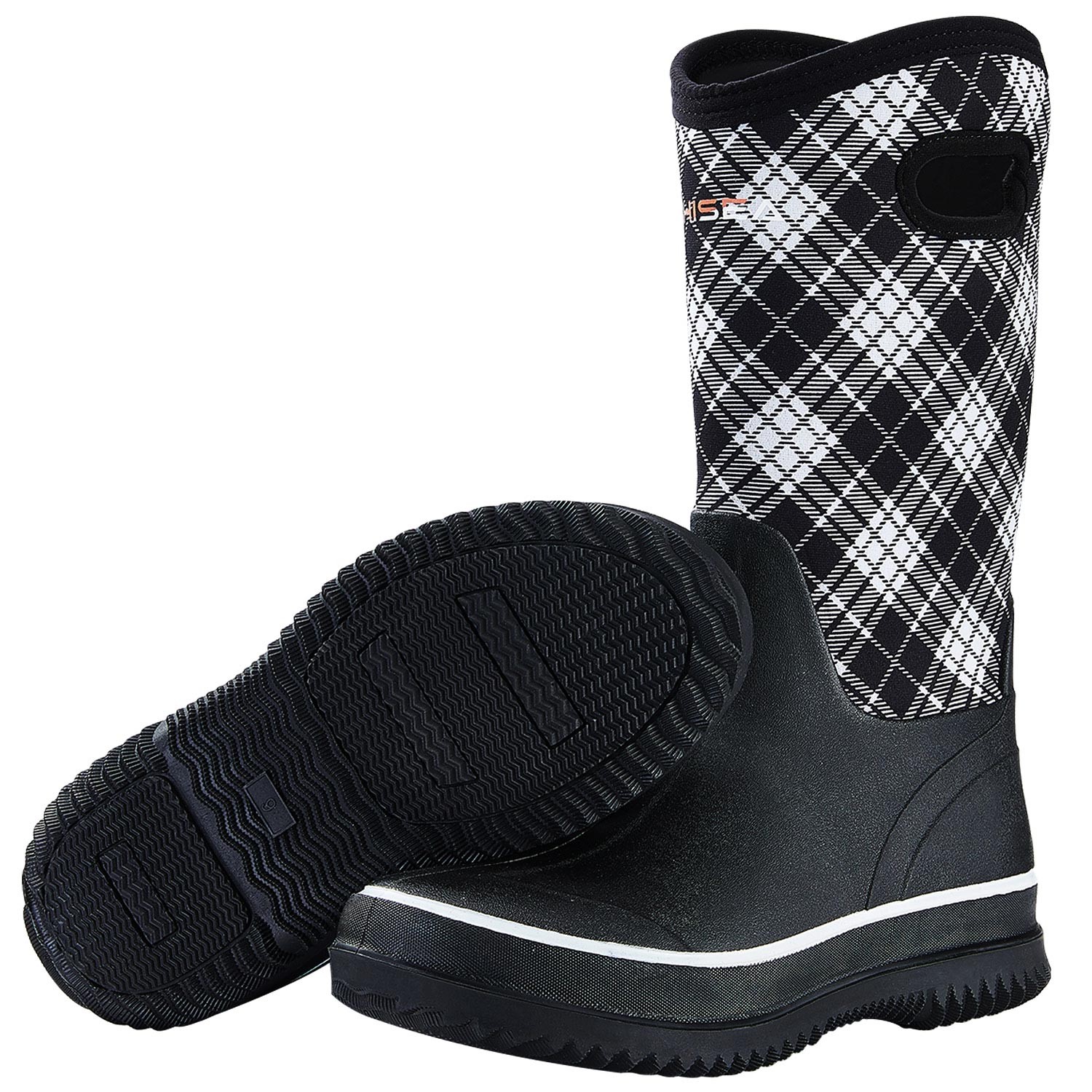HISEA Women’s Mid Calf Rain Boots w/Handle Waterproof Insulated Garden Mud Boots