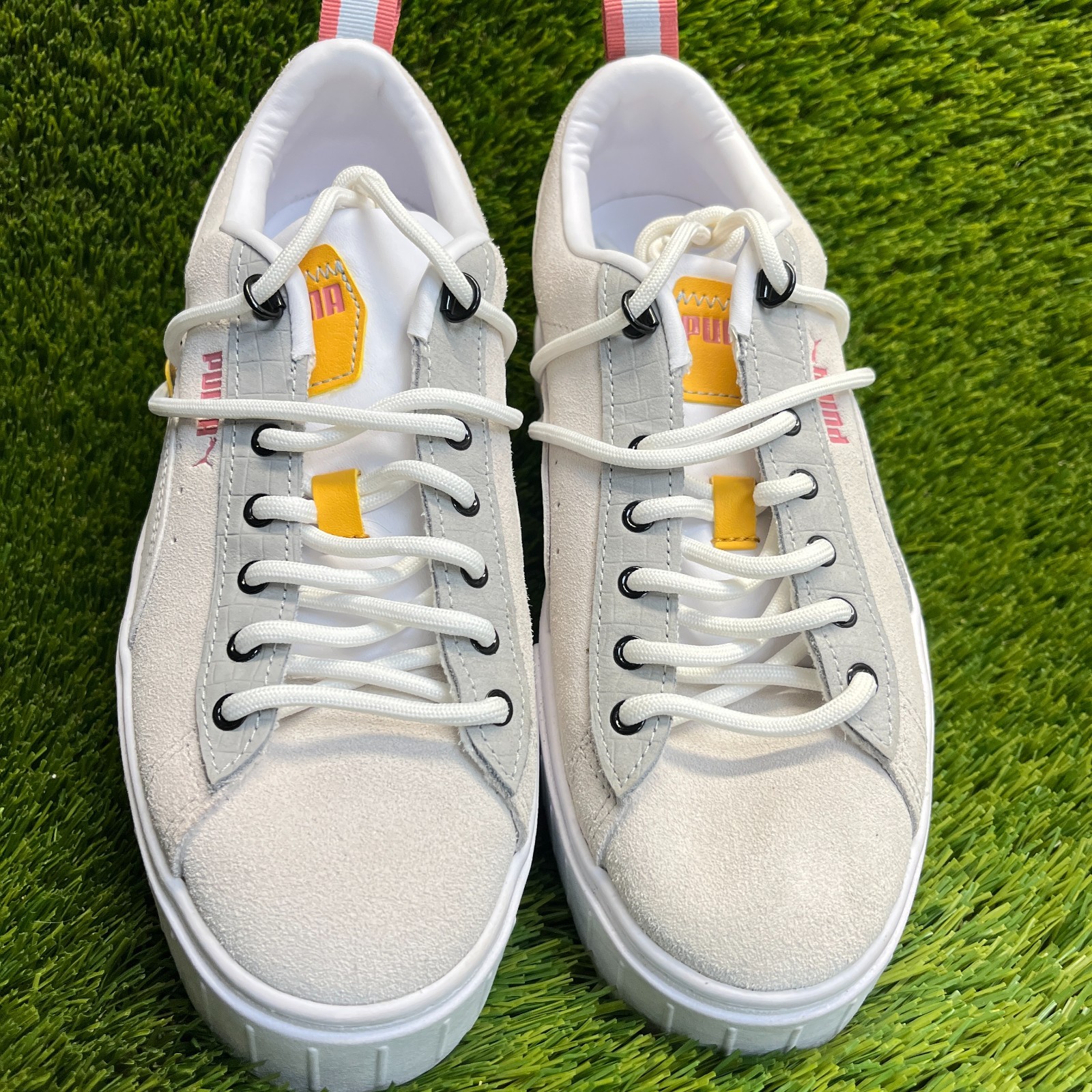 Puma Mayze Womens Size 8.5 Cream Gray White Athletic Training Shoes Sneakers