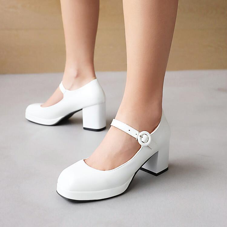 L Womens Mary Jane Dress Shoes Low Heel Ankle Strap Shiny Leather Wedding Casual