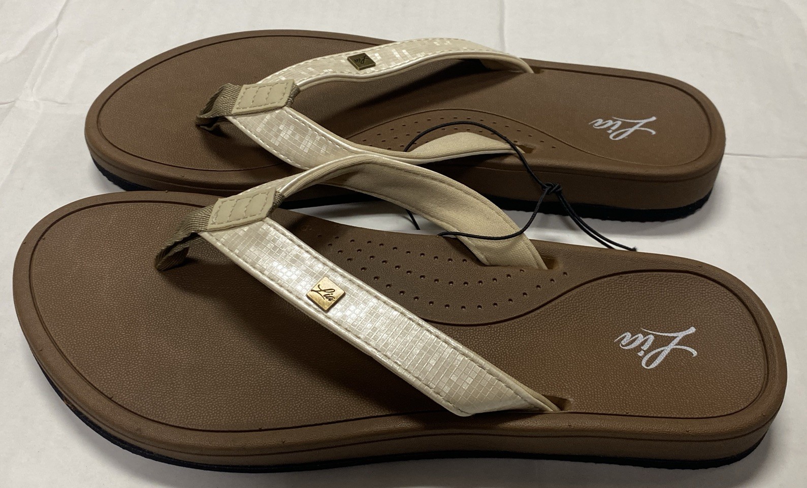 Lia Tan Brown With Reflective Strap Women’s 6 7 8 9 10 11 Flip Flops Sandals New